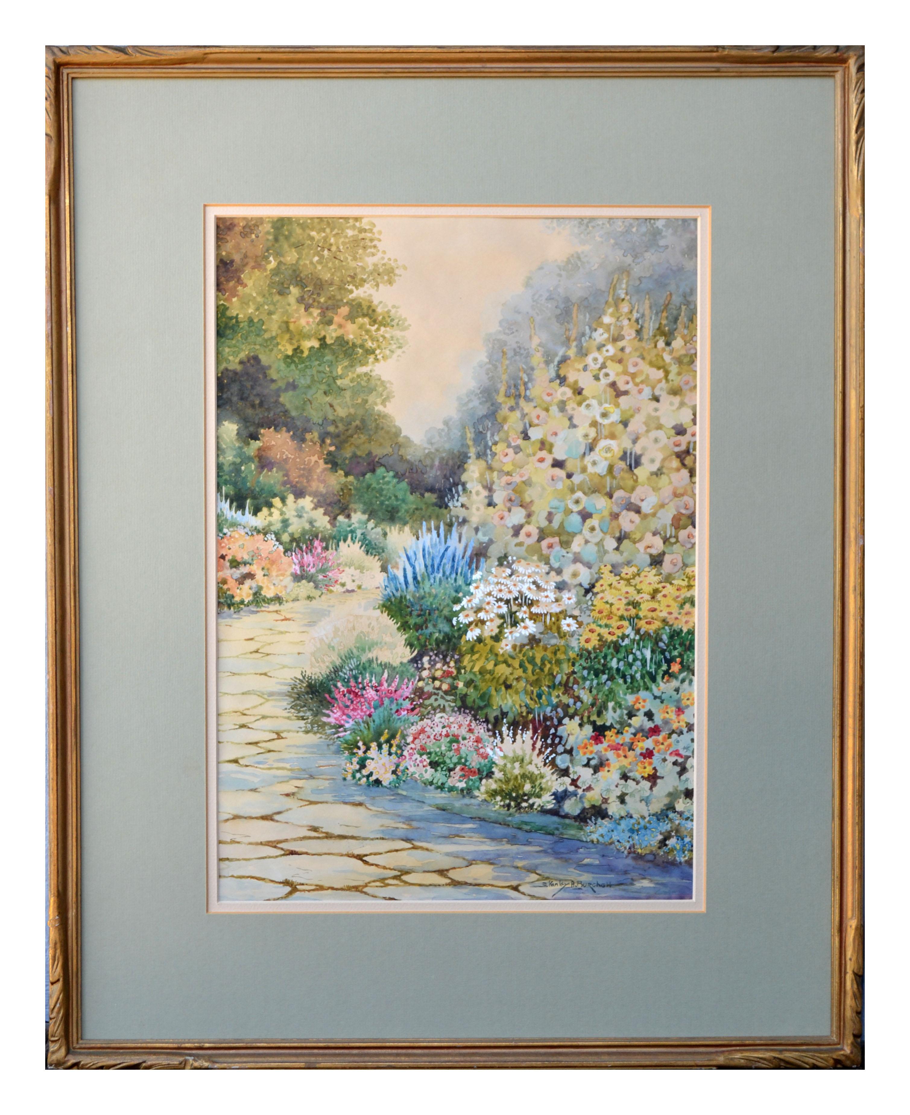 Stanley Burchett Landscape Art - Mid Century Landscape -- In the Garden