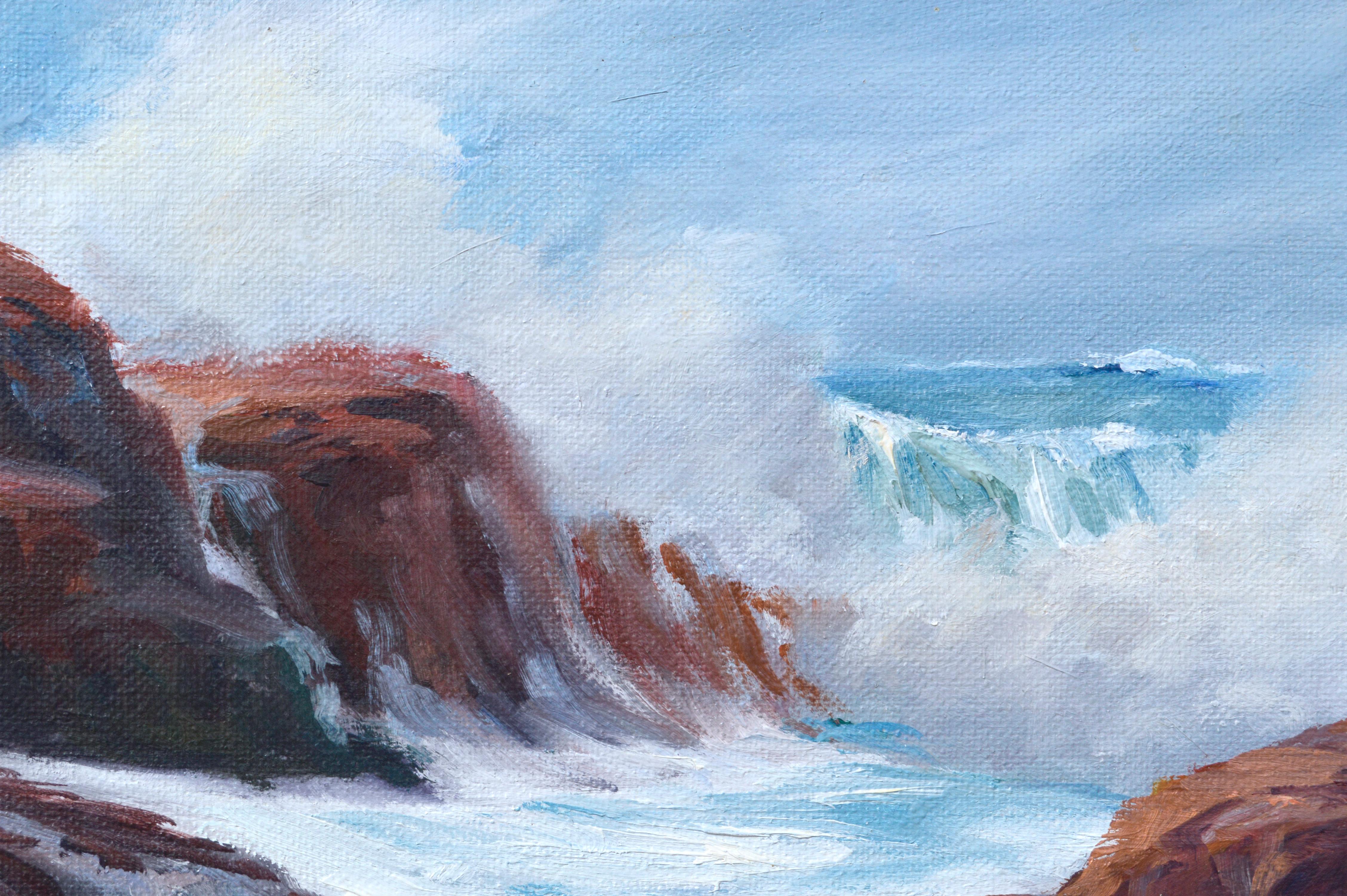 waves crashing on cliff drawing