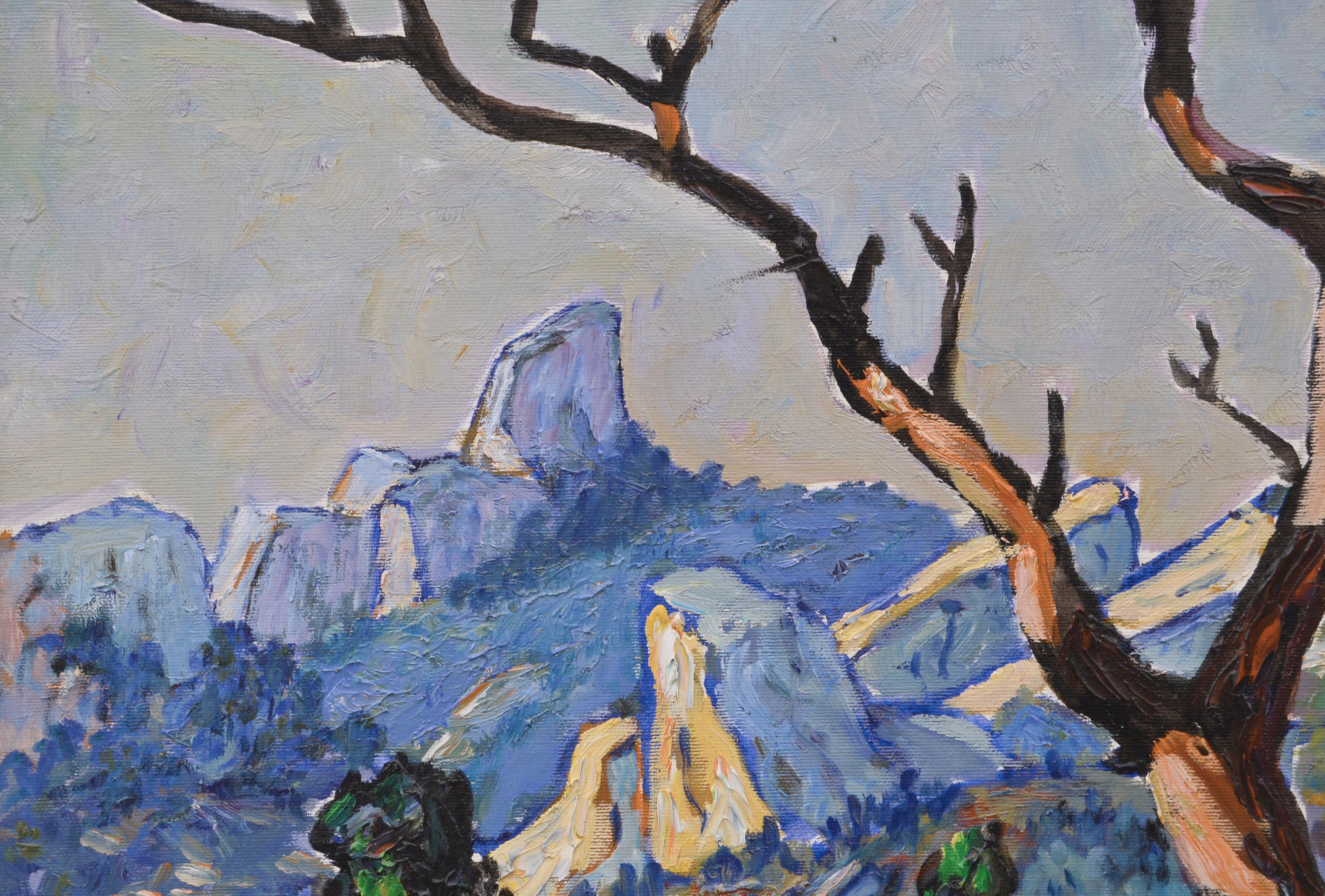 Paysage rocheux avec paysage d'arbres dénudés - Impressionnisme Painting par Sarlin