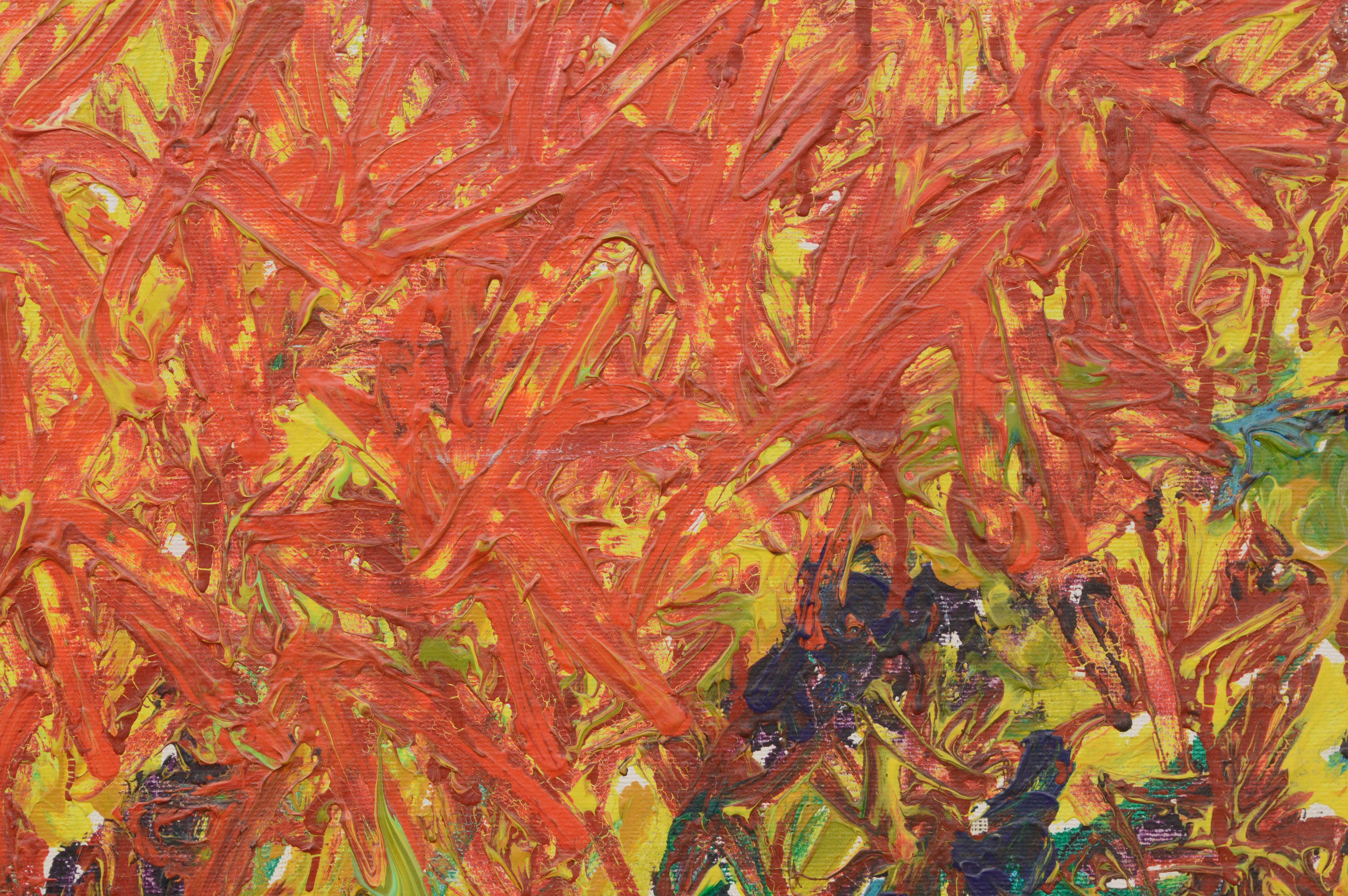Nature morte expressionniste abstraite à fleurs rouges - Painting de Allie William Skelton