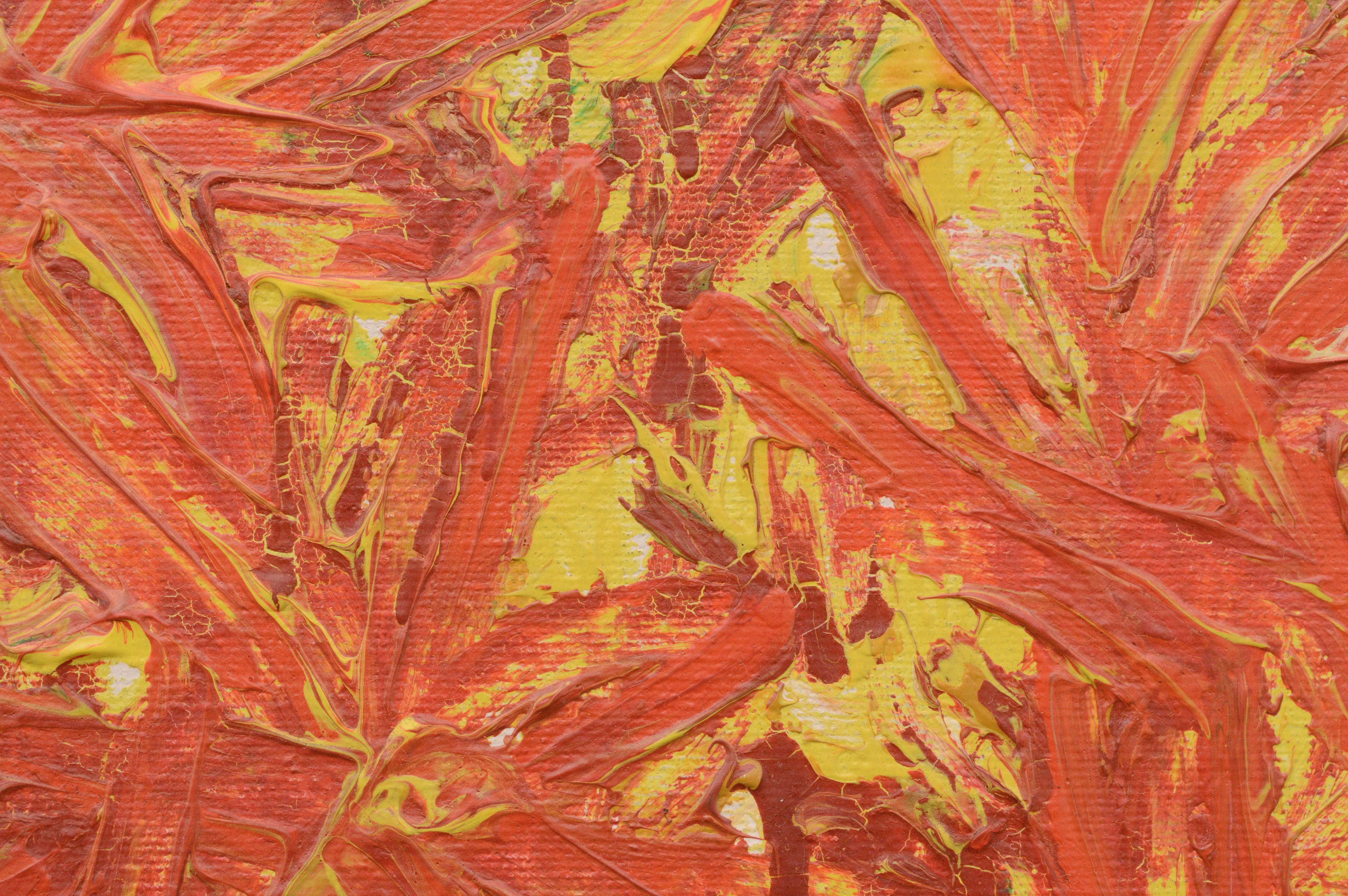 Nature morte expressionniste abstraite florale et audacieuse de Allie Bill Skelton (Américain, 1942-1986). Non signé mais a été acquis avec une collection d'autres pièces de Skelton. Non encadré. 30 
