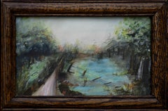 Early 20th Century Blue Pond by the Path Landscape