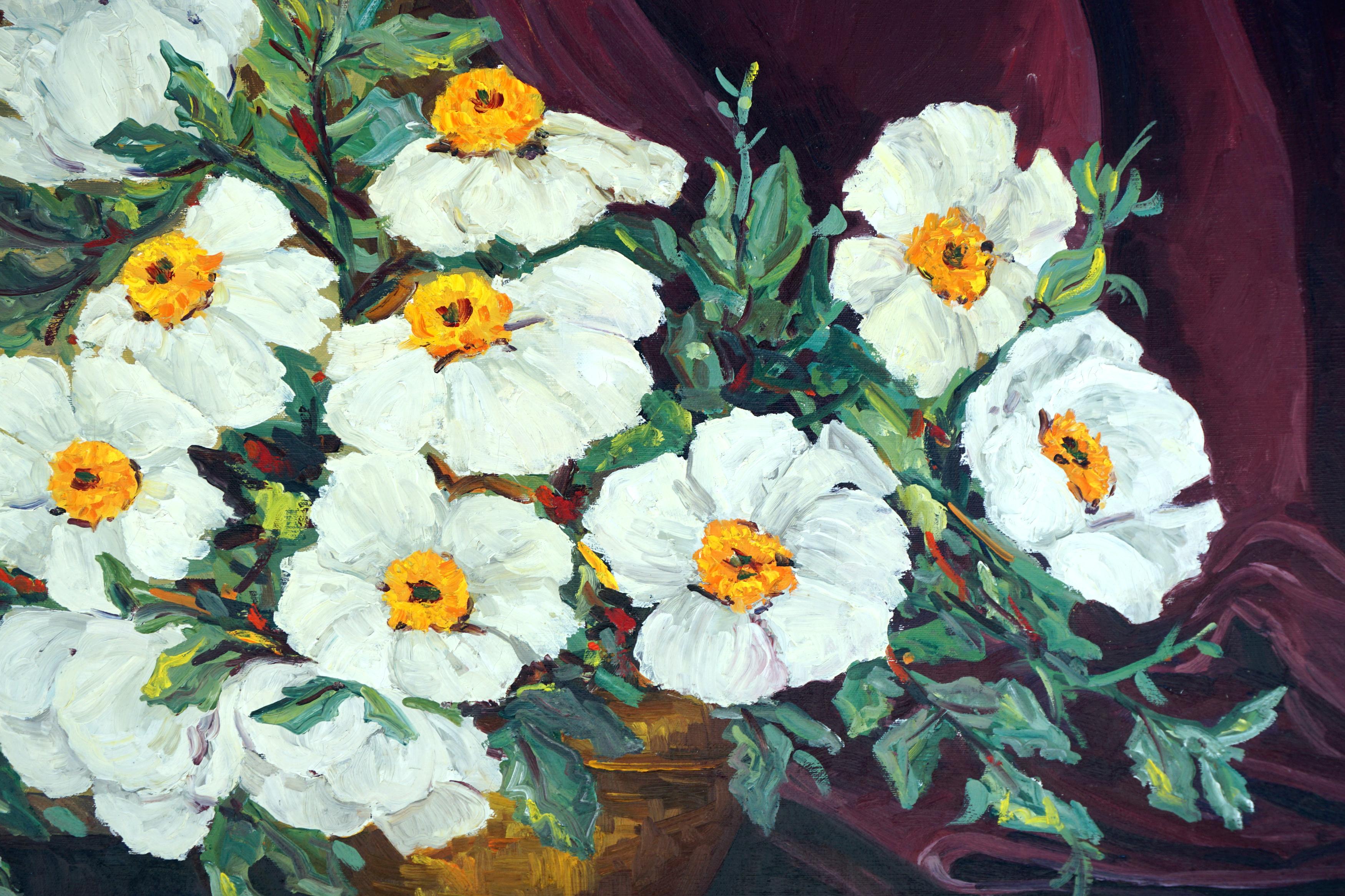 Mid Century Matilija Poppies Still Life - Painting by Schood