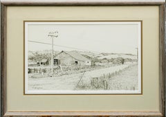 Vintage Country Cross Roads Landscape - Pen and Ink Drawing