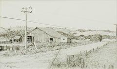 Vintage Country Cross Roads Landscape - Pen and Ink Drawing