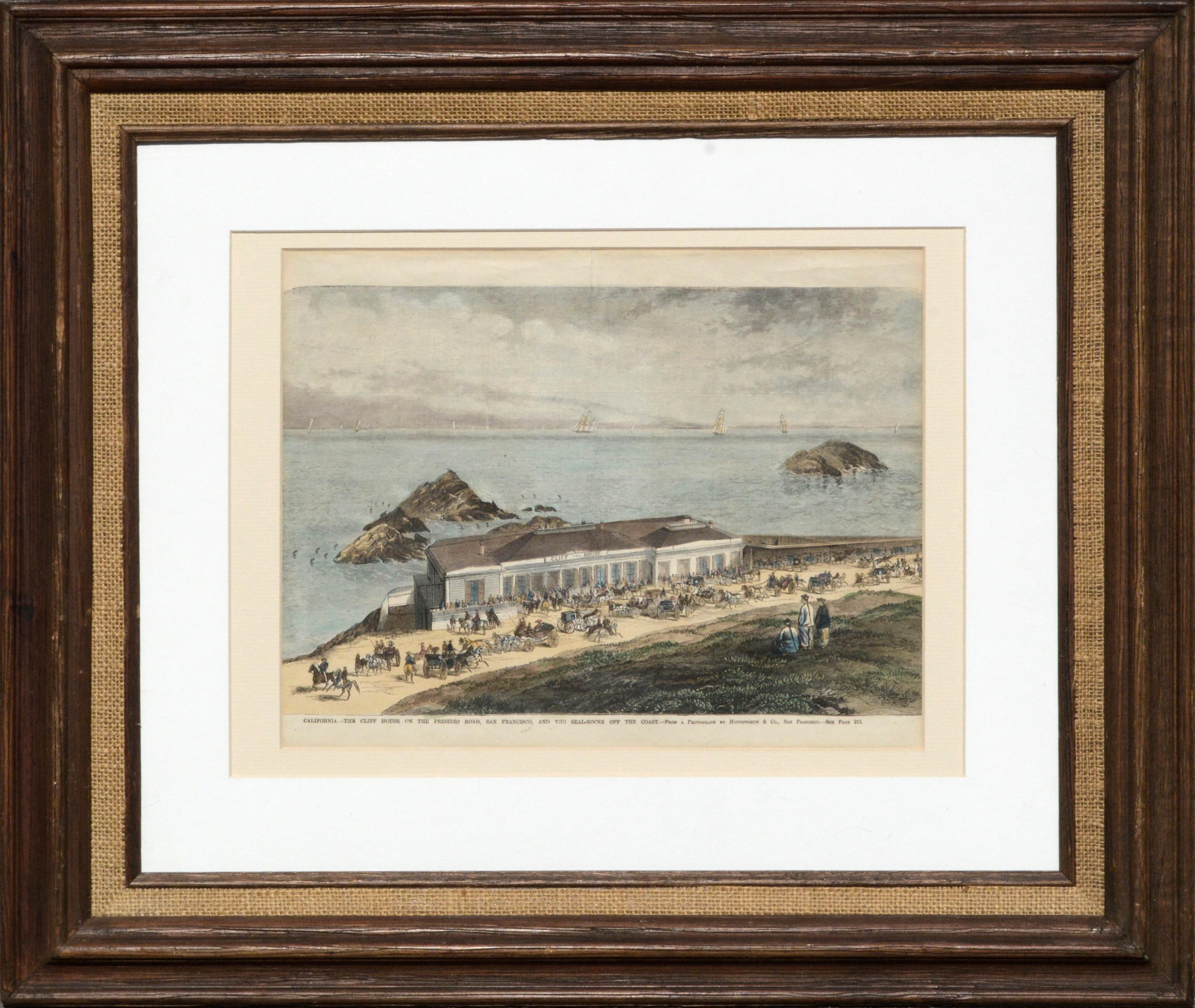 Houseworth Landscape Art - The Cliff House, San Francisco - Hand Colored Engraving