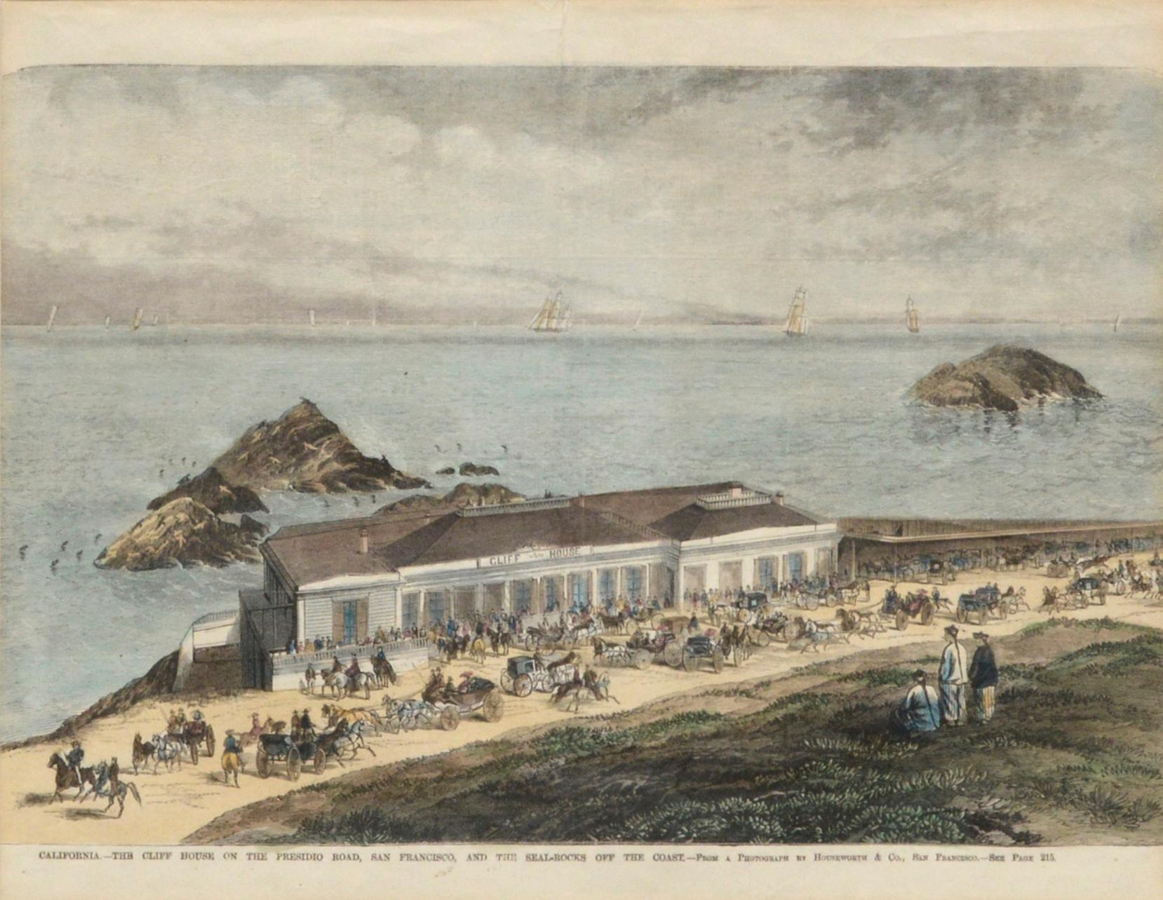 The Cliff House, San Francisco - Hand Colored Engraving - Art by Houseworth