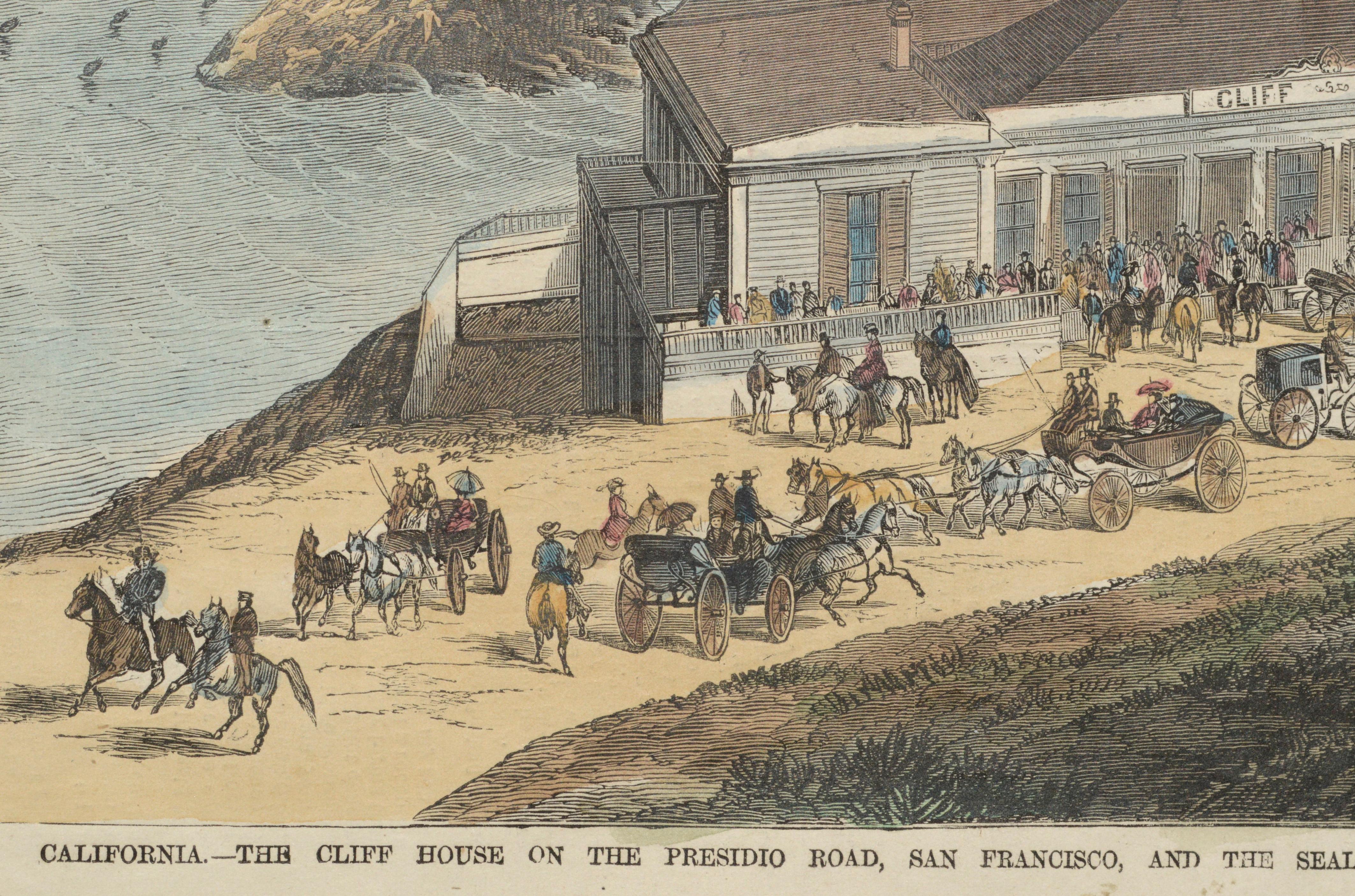 The Cliff House, San Francisco - Hand Colored Engraving - Beige Landscape Art by Houseworth