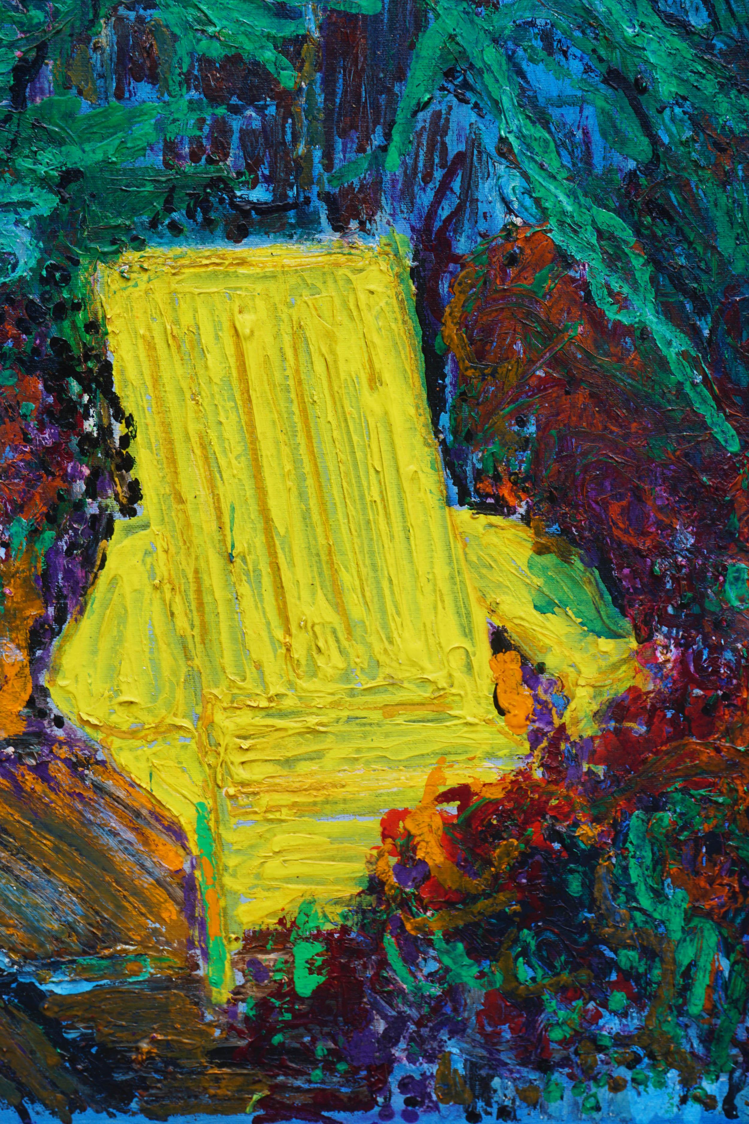 Fauvist San Francisco Nocturnal Landscape with Adirondack Chair - Painting by Allie William Skelton