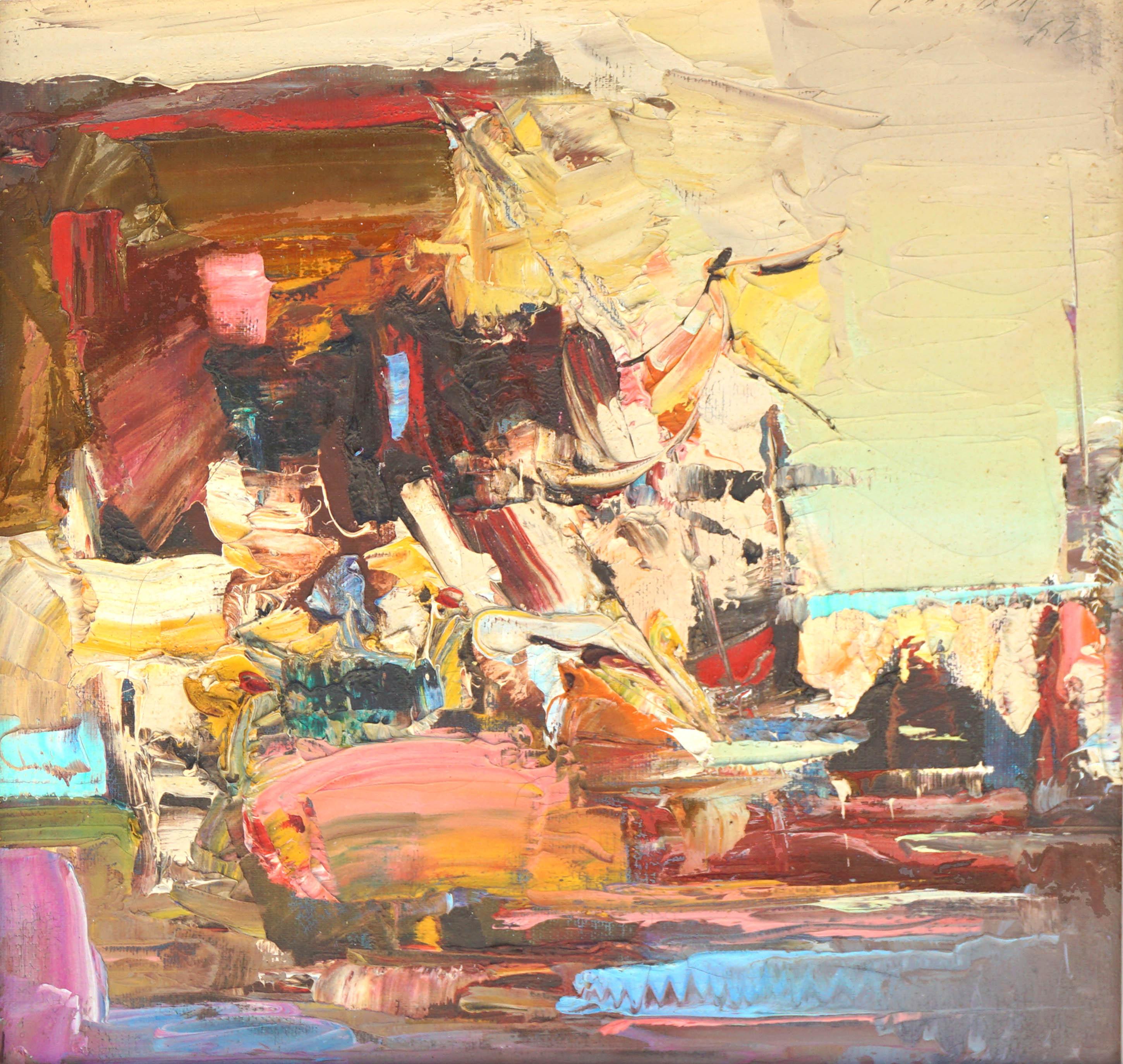 Mid Century Abstract Expressionism Gloucester Docks - Painting by Don Clausen