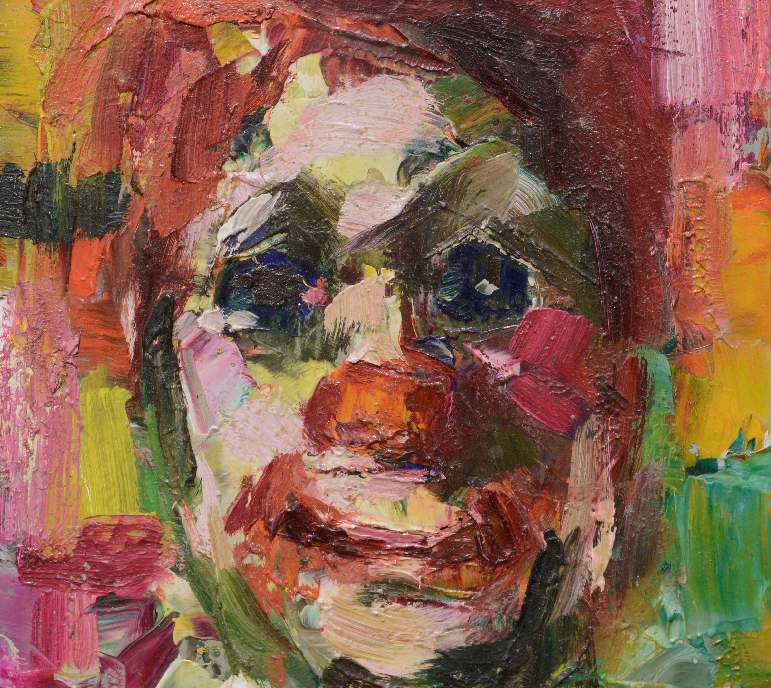 Diminutive Mid Century Expressionist Clown Portrait #1 - Painting by Marjorie May Blake