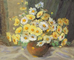 Mid Century Yellow and White Daisies Floral Bouquet Still-Life