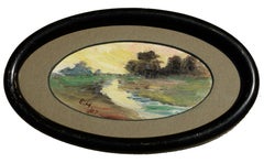 Early 20th Century Miniature Oval Landscape, San Rafael Valley Stream
