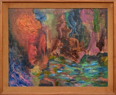 Retro Shimmering Pond in the Woods Abstract 1960