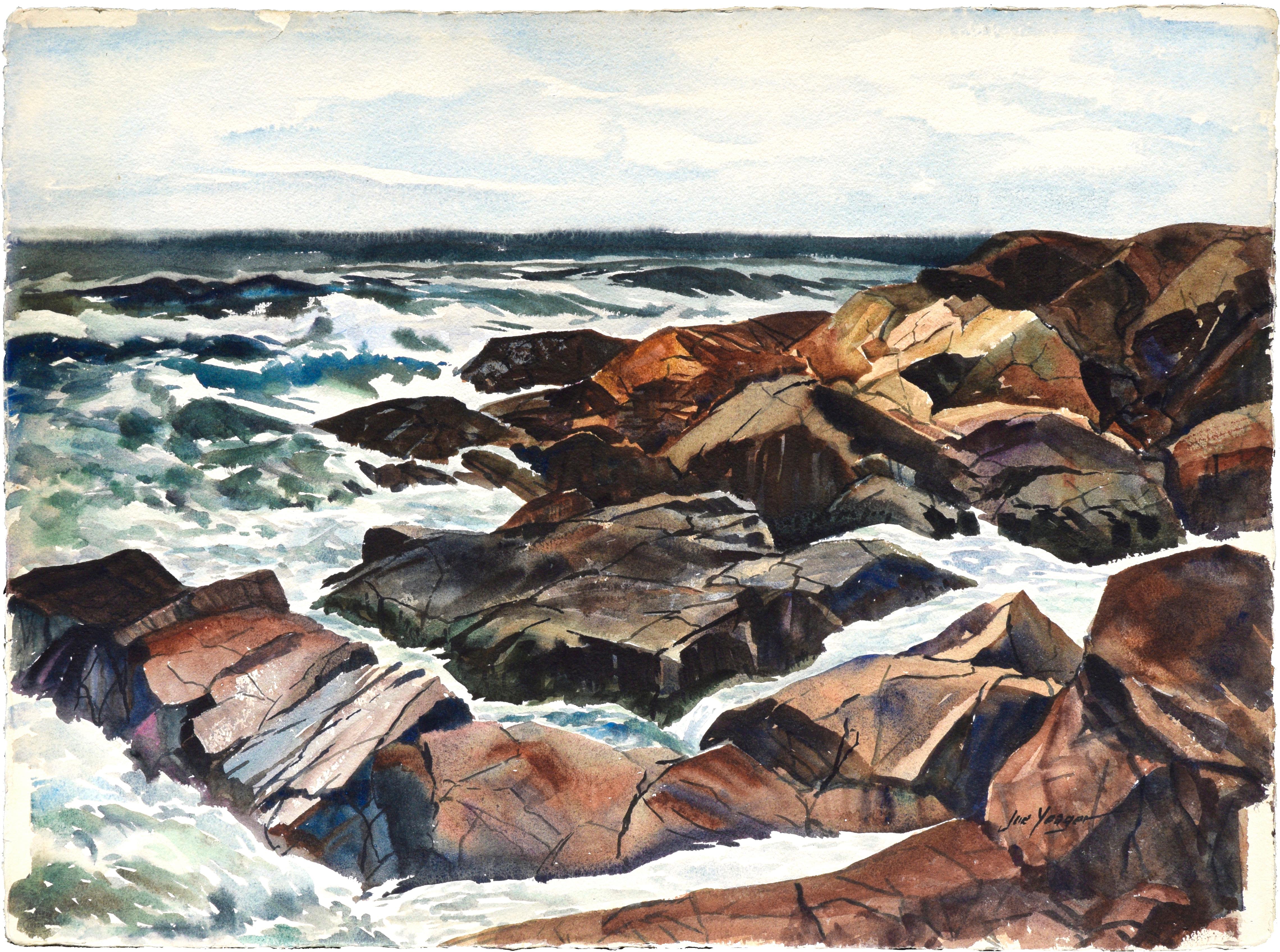 Joseph Yeager Landscape Painting - Ocean Study and Rocks Seascape