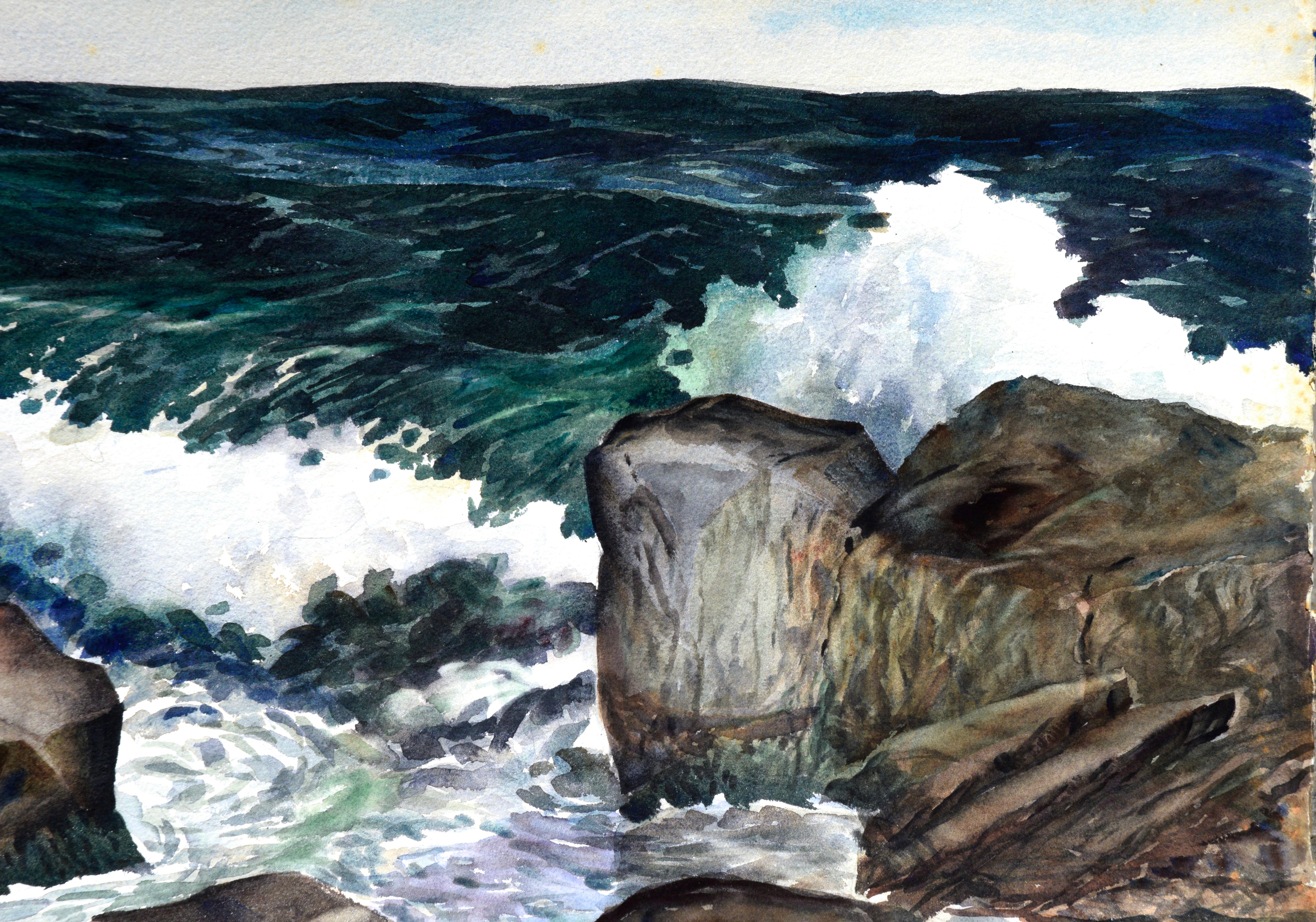 Stormy Rocky Coast Seascape  - Painting by Joseph Yeager