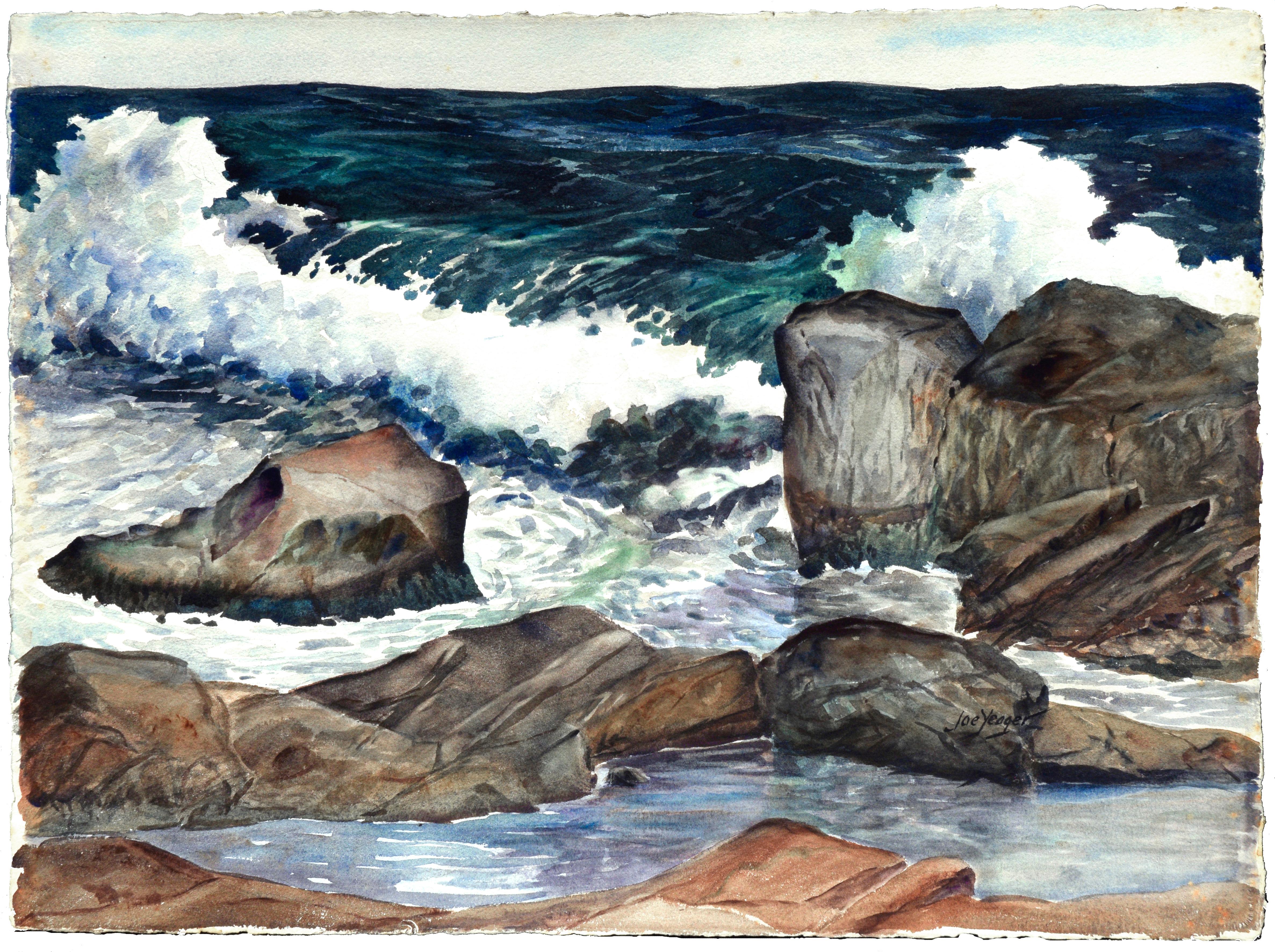 Joseph Yeager Landscape Painting - Stormy Rocky Coast Seascape 
