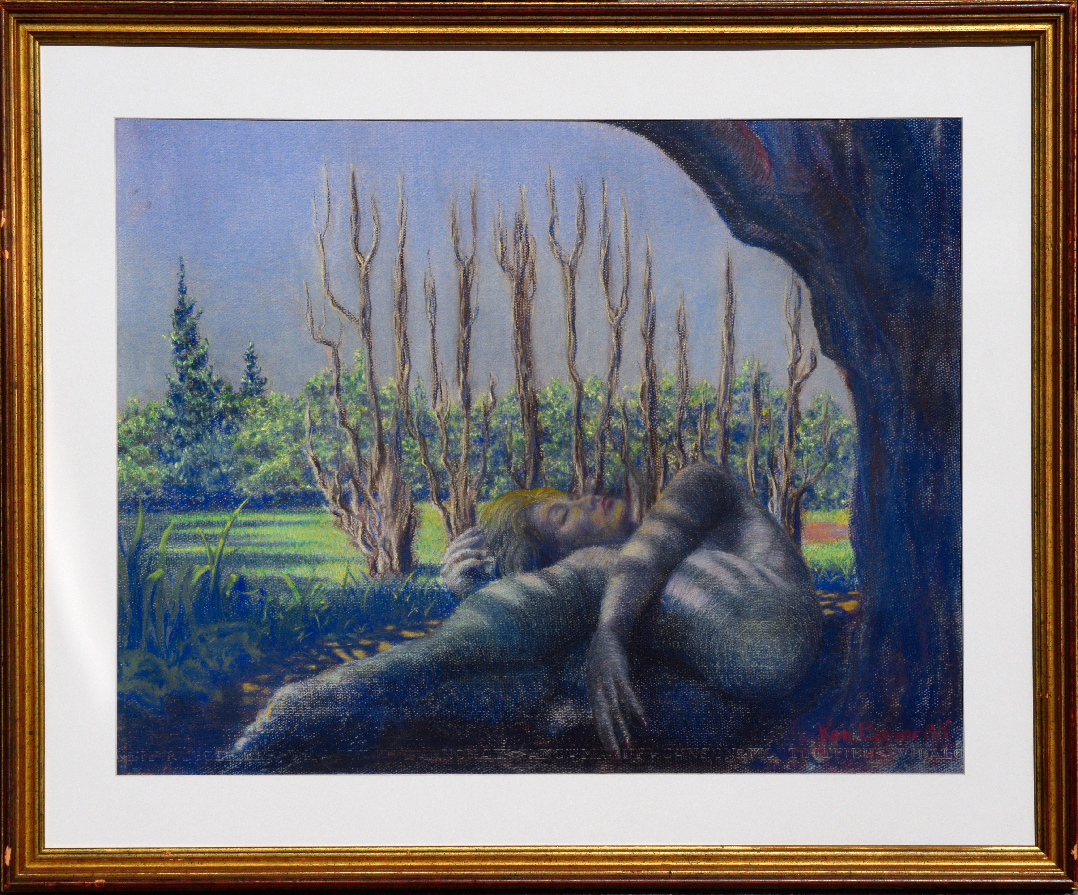 Ken Bower Figurative Art - Vintage Figurative Landscape -- Sleeping Among the Trees 