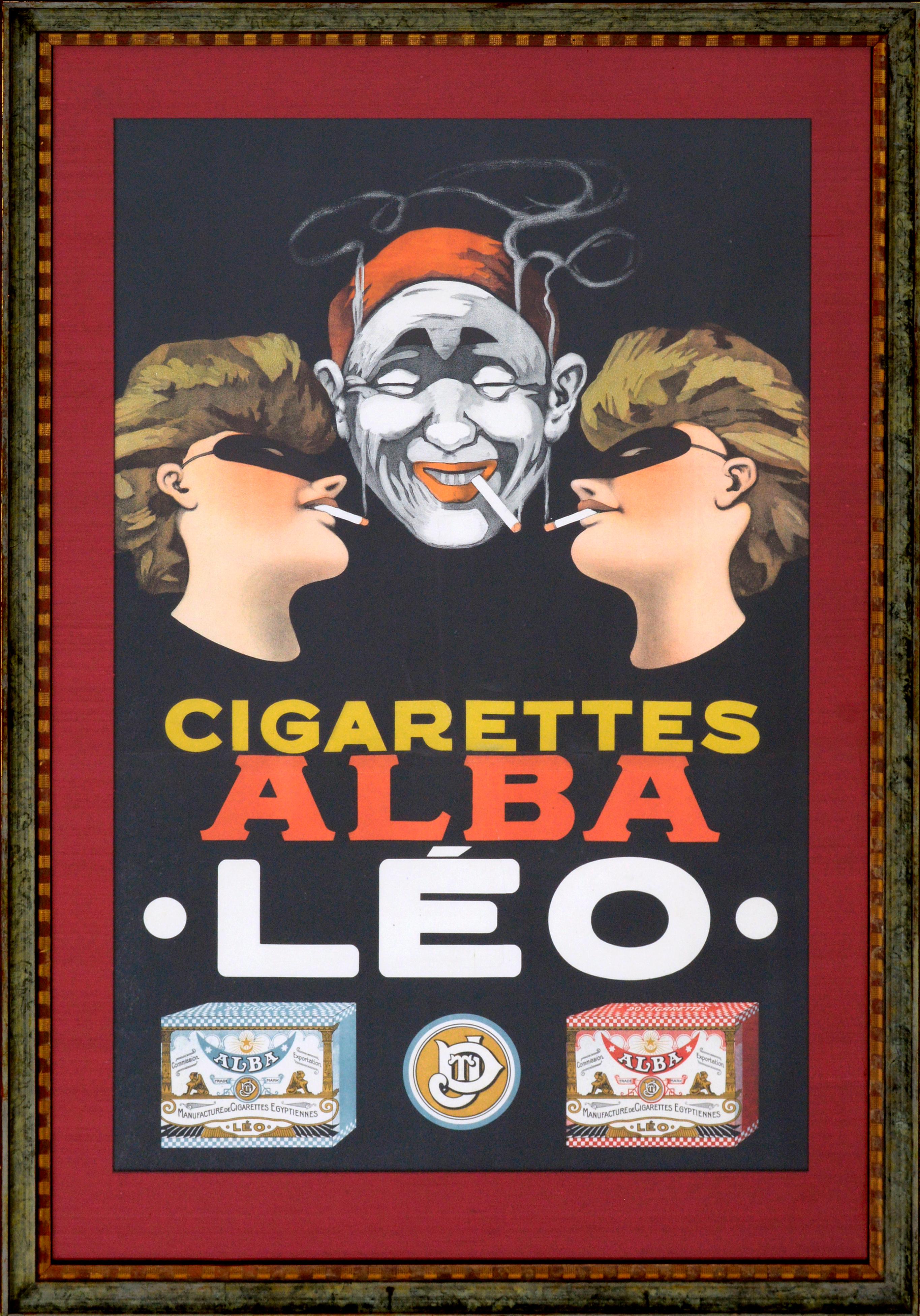 Original 1920's Vintage Art Deco Alba Leo Cigarettes Advertisement Poster - Print by de Rycker
