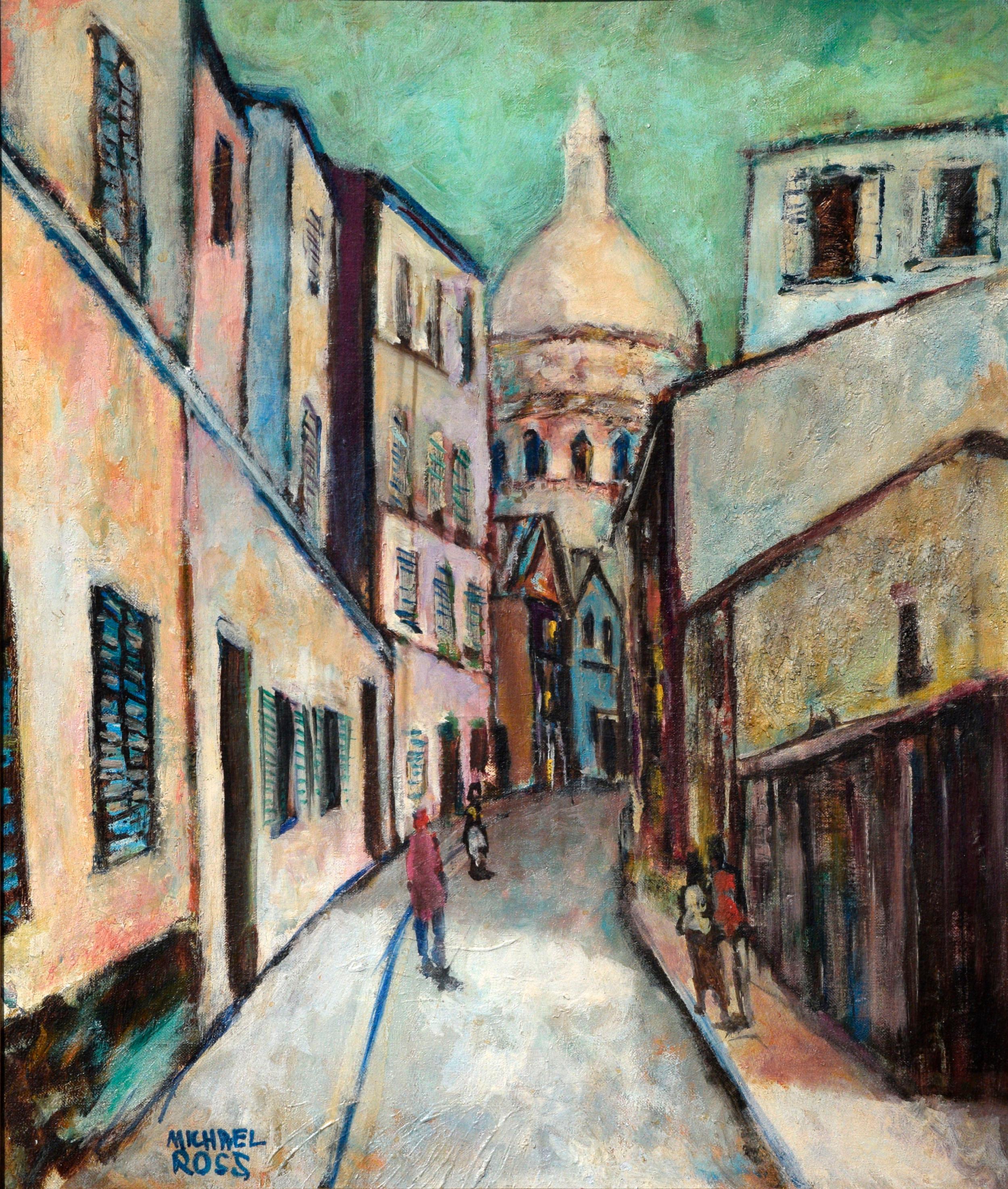 Mid Century Italian Street Scene Landscape - Painting by Michael Ross