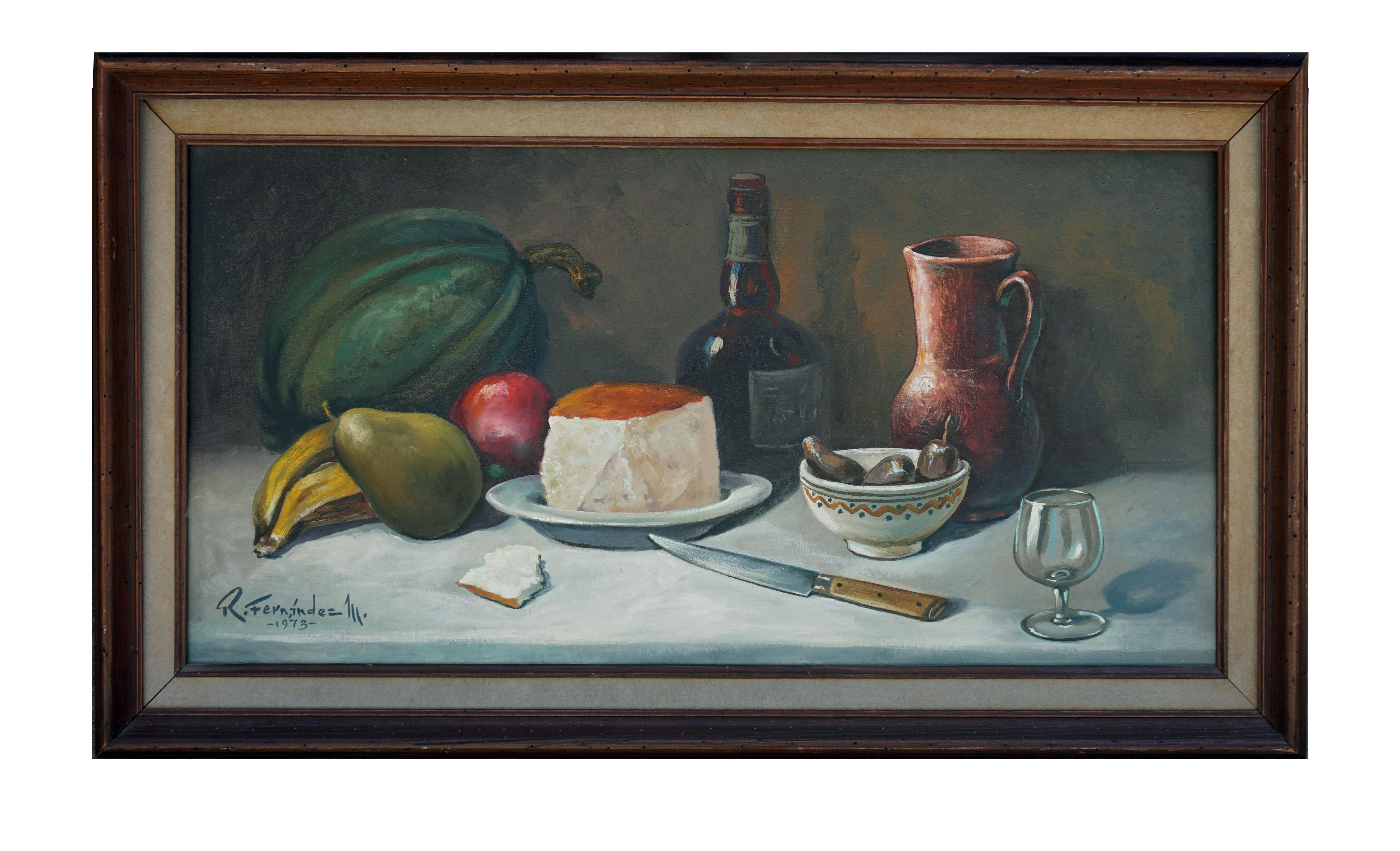 R Fernandez Still-Life Painting - Fruit, Cheese and Grand Marnier Still Life