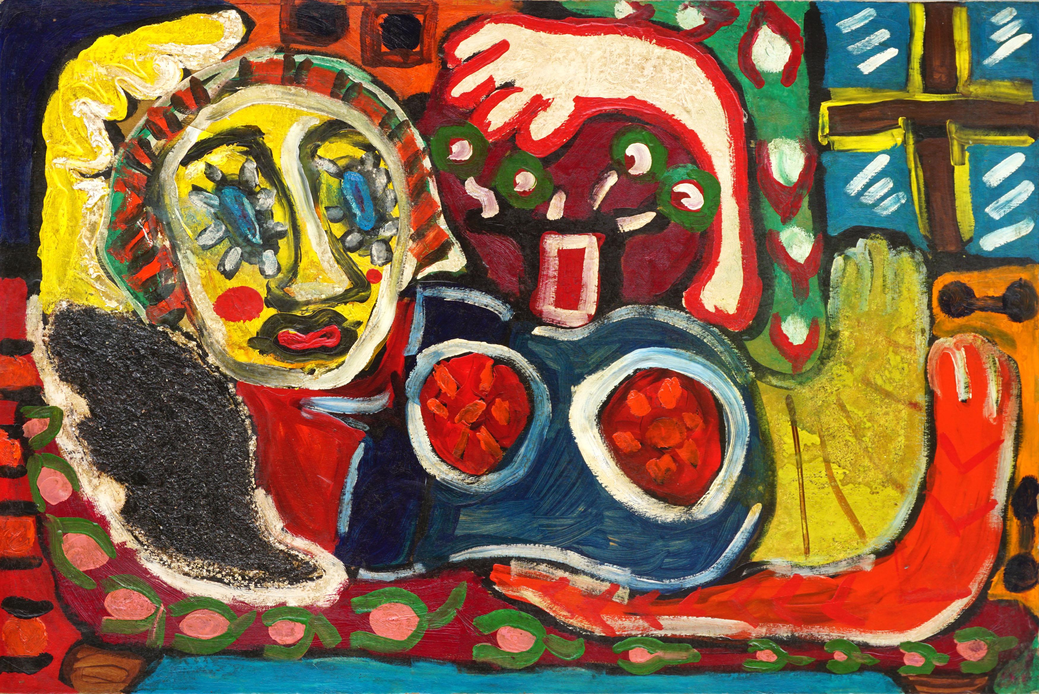 Jerry W Ward Abstract Painting – Mid-Century Abstract Expressionist Clown Diva