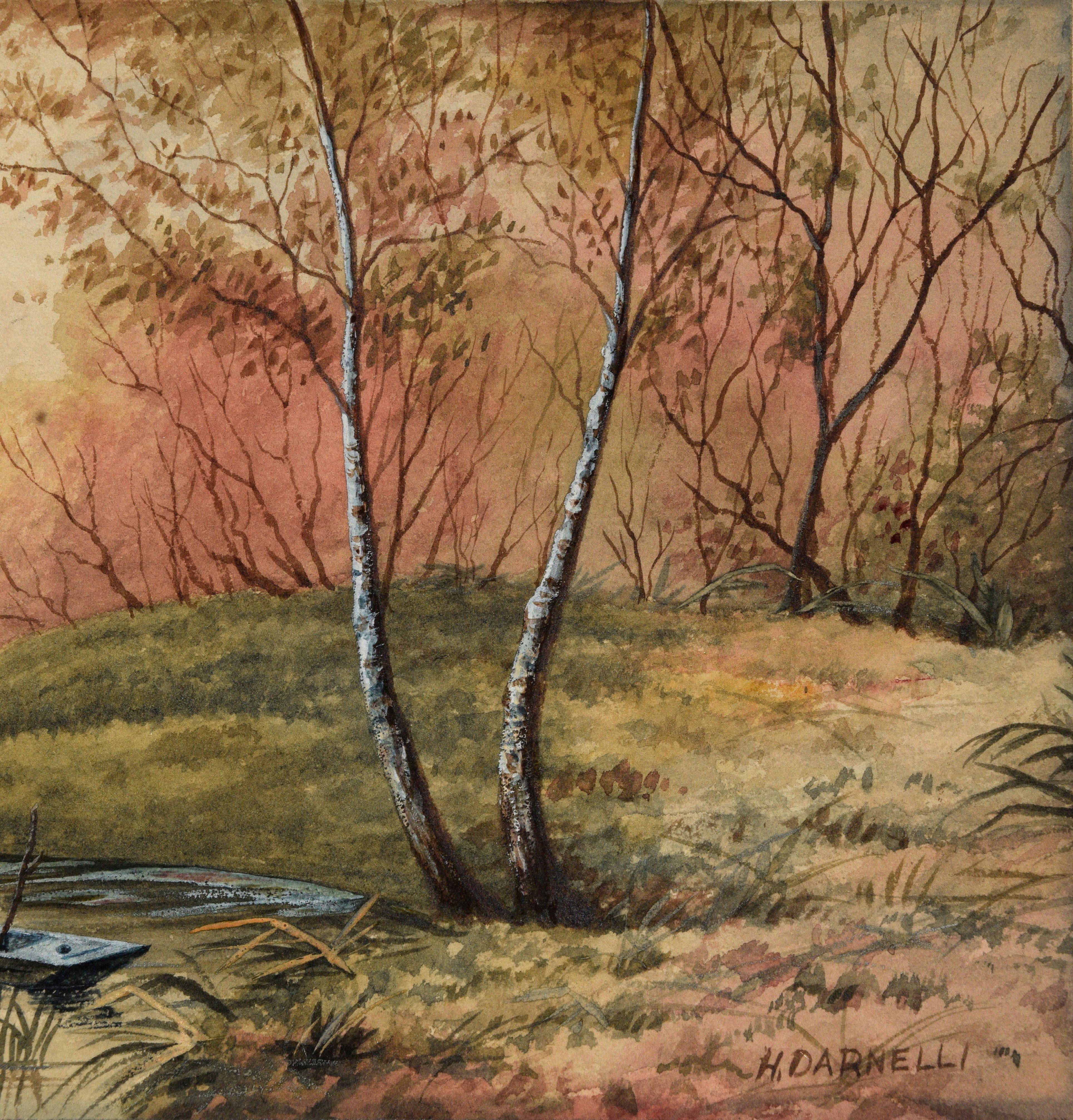Late 19thCentury English Fisherman Figural Landscape Watercolor, 