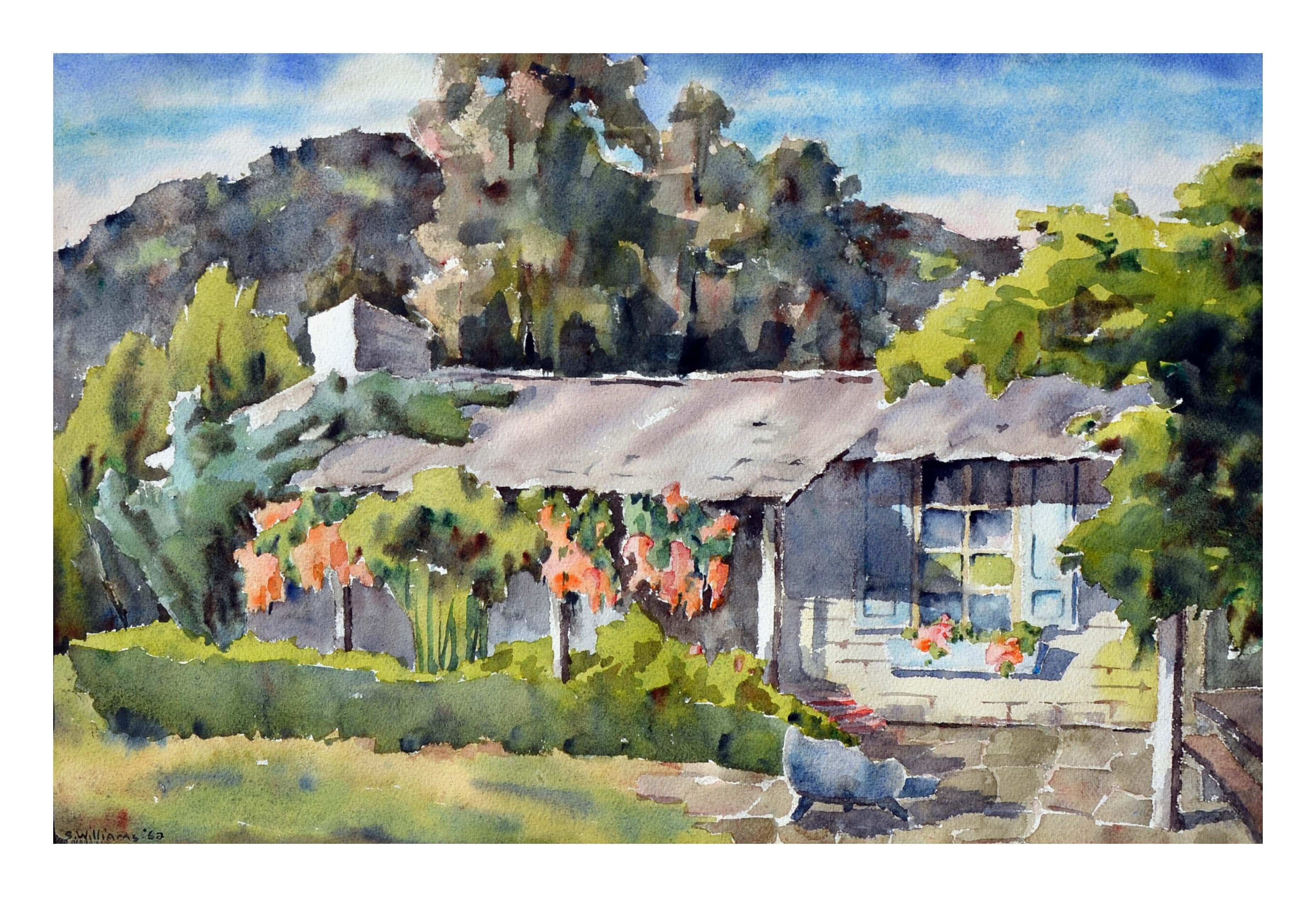Mitte des Jahrhunderts Carmel Valley Adobe-Landschaft – Art von Sidney Williams