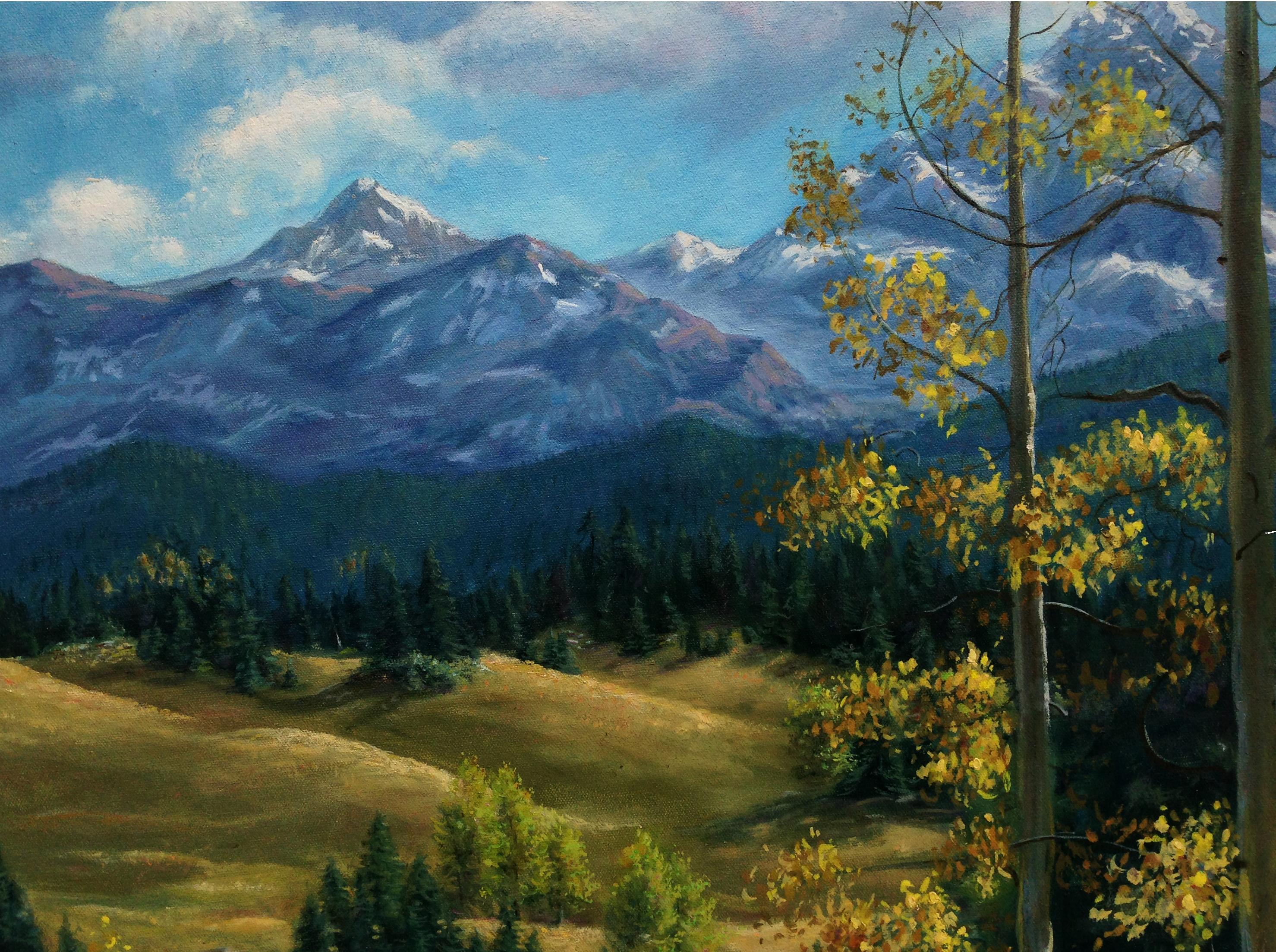 Sierra Mountains in Autumn Landscape - Painting by W. R. Rolls