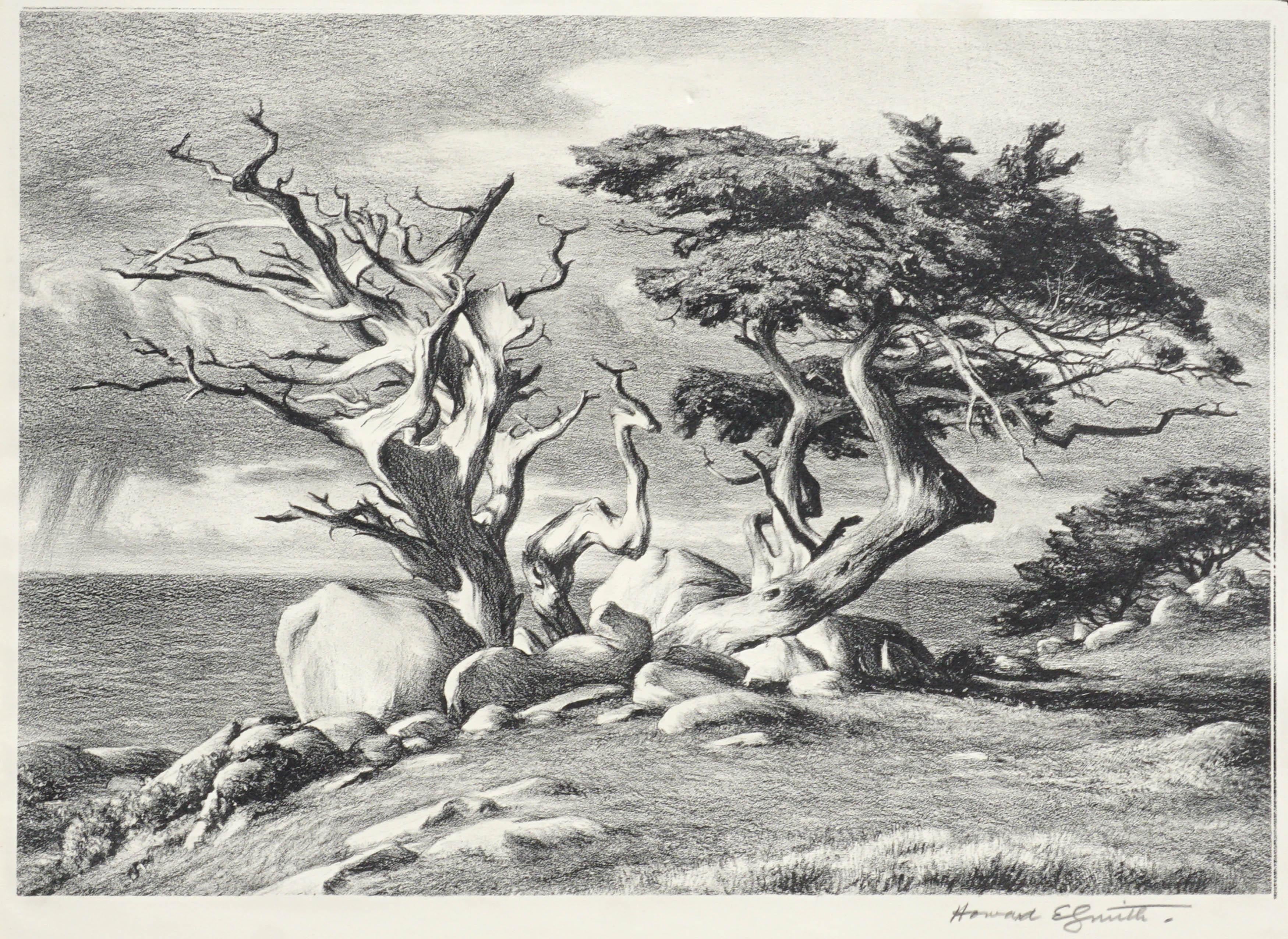 The Veteran Cypress, Carmel Landscape - Print by Howard Everett Smith