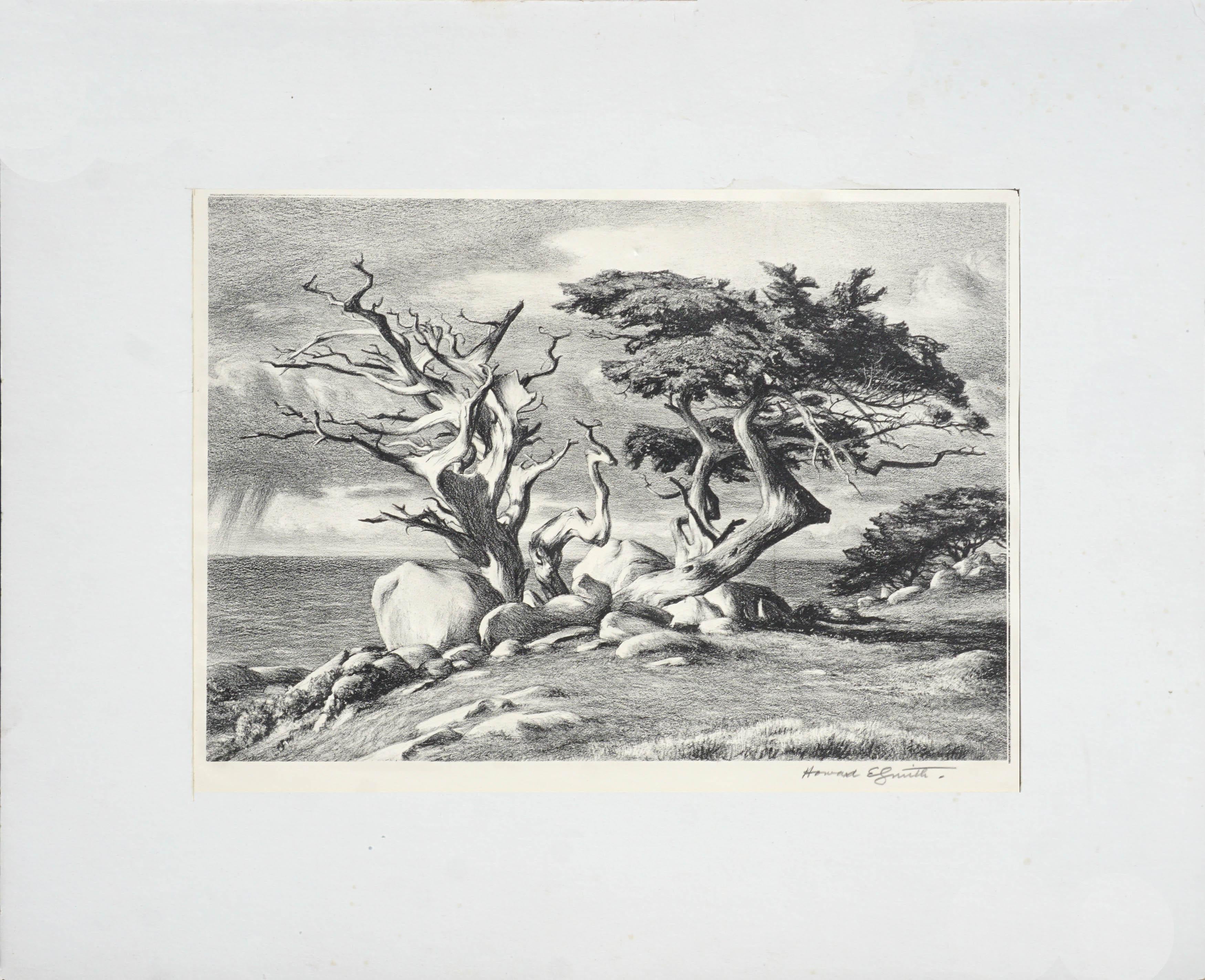Howard Everett Smith Landscape Print - The Veteran Cypress, Carmel Landscape