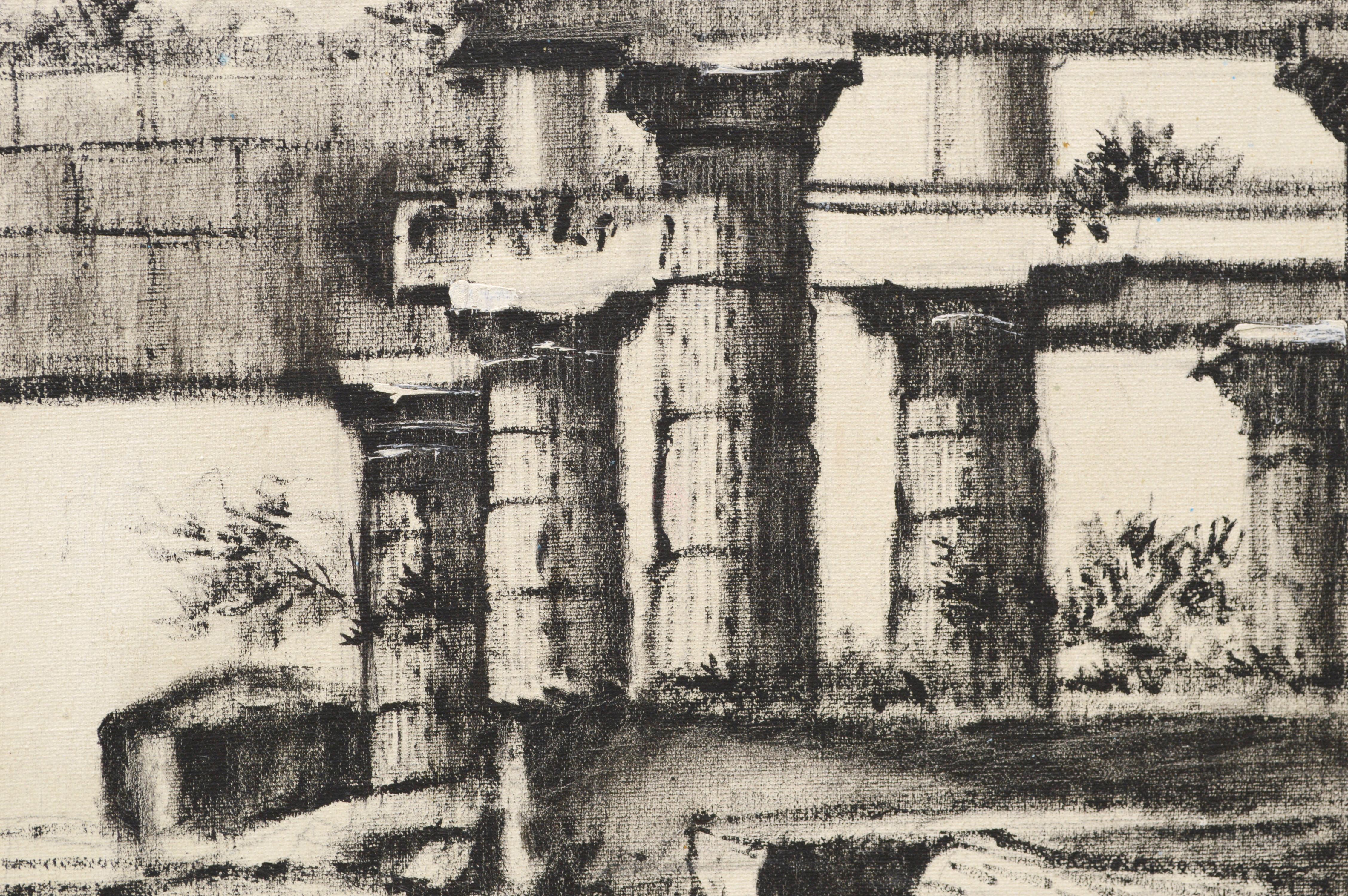 Monochrome Aqueduct Study - Realist Painting by C. Francisco