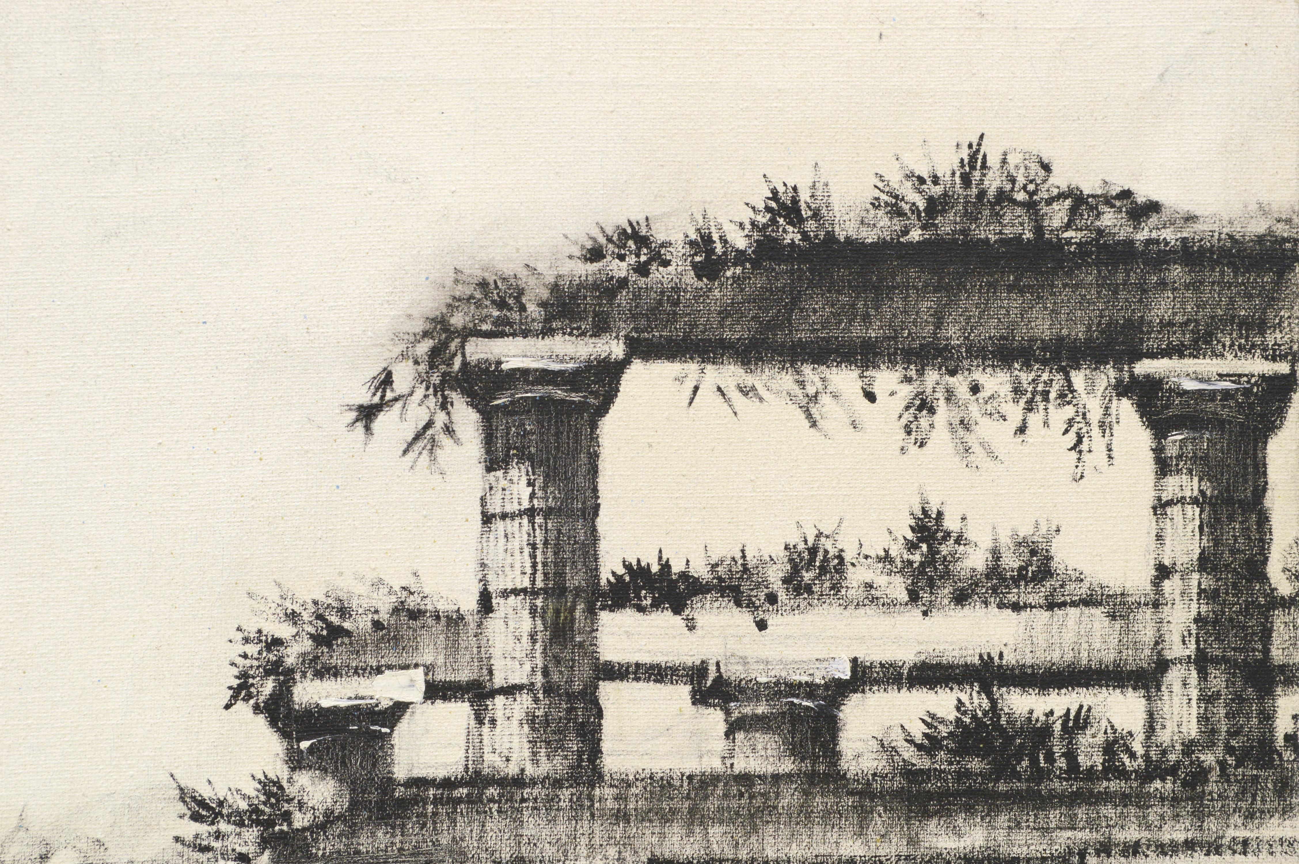 Monochrome Aqueduct Study - Beige Landscape Painting by C. Francisco