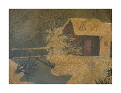 Folk Art Winter Cabin Painted Bread Bowl