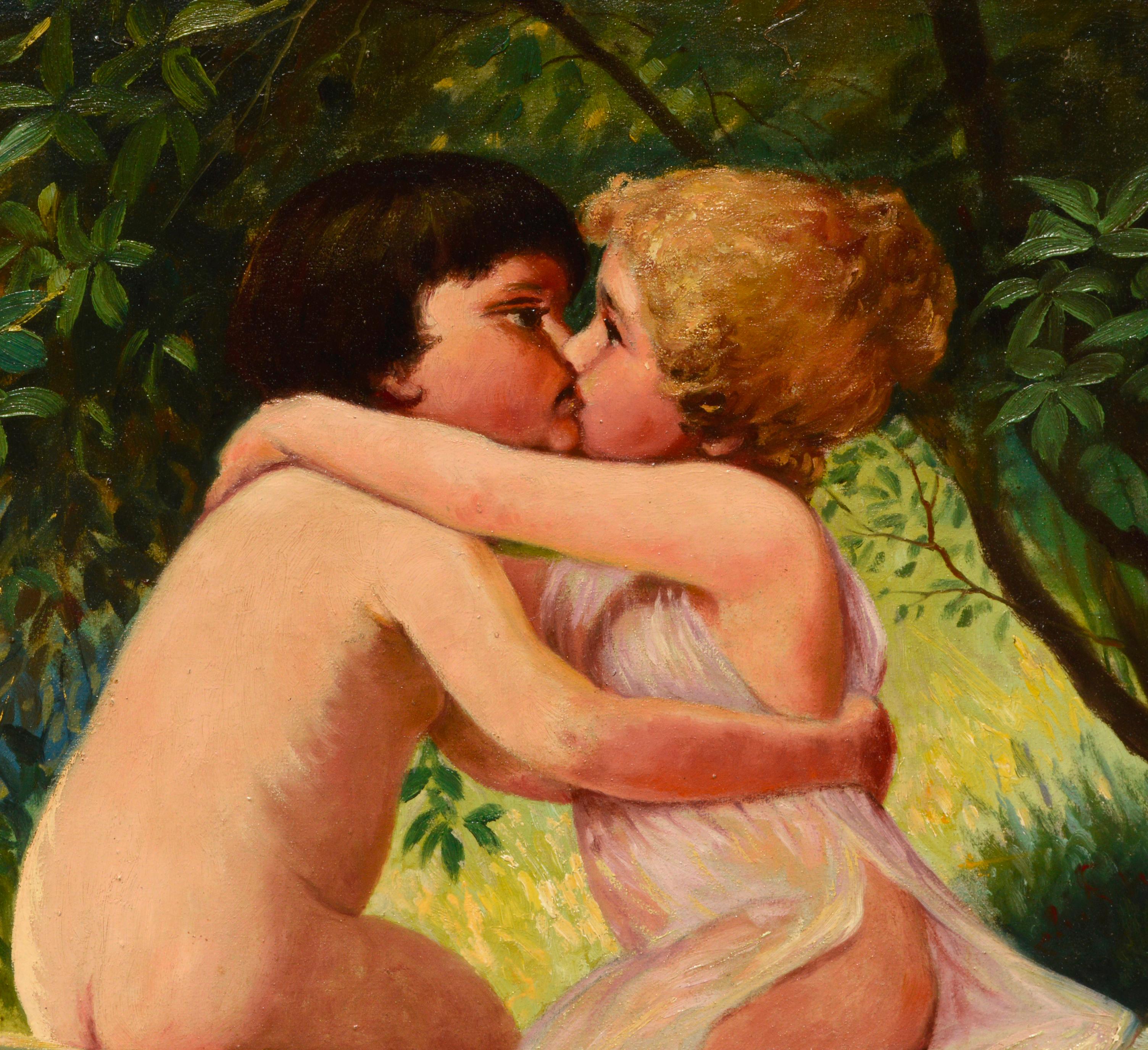 Kissing Wood Nymphen - Figurative Landschaft des frühen 20. Jahrhunderts  (Impressionismus), Painting, von Carl F. Ruhnau