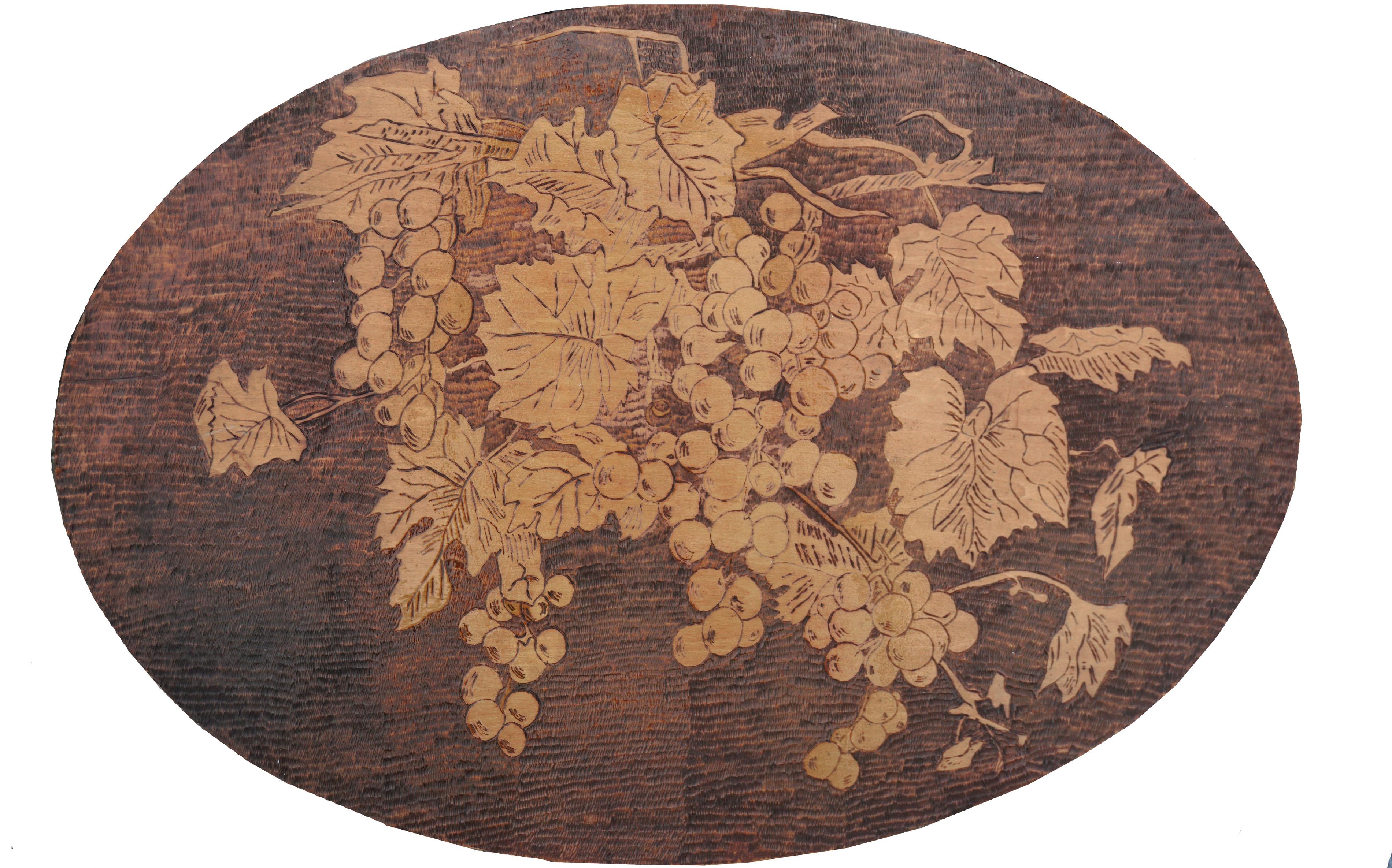 Late 19th Century Grape Vine Pryography Wood Burning Art, Double Sided  - Painting by Unknown