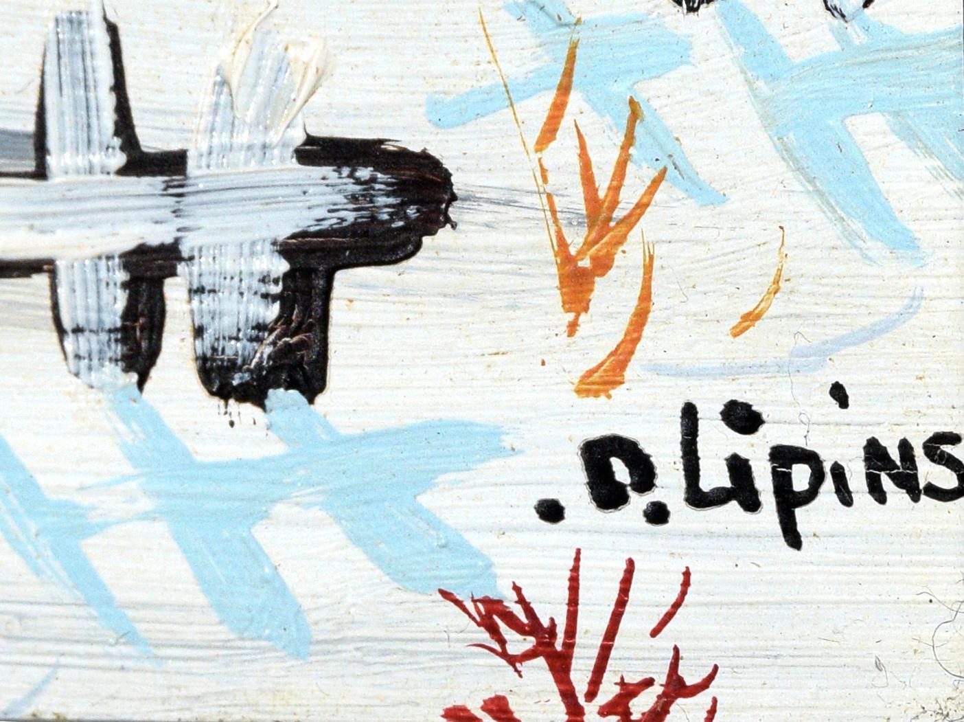 Village Winterlandschaft:: figurative Landschaft des polnischen Künstlers D. Lipinski. Signiert von D. Lipinski in der rechten unteren Ecke. Auf der Rückseite befindet sich ein Echtheitszertifikat mit dem Titel „Winter Countryside“. Präsentiert in