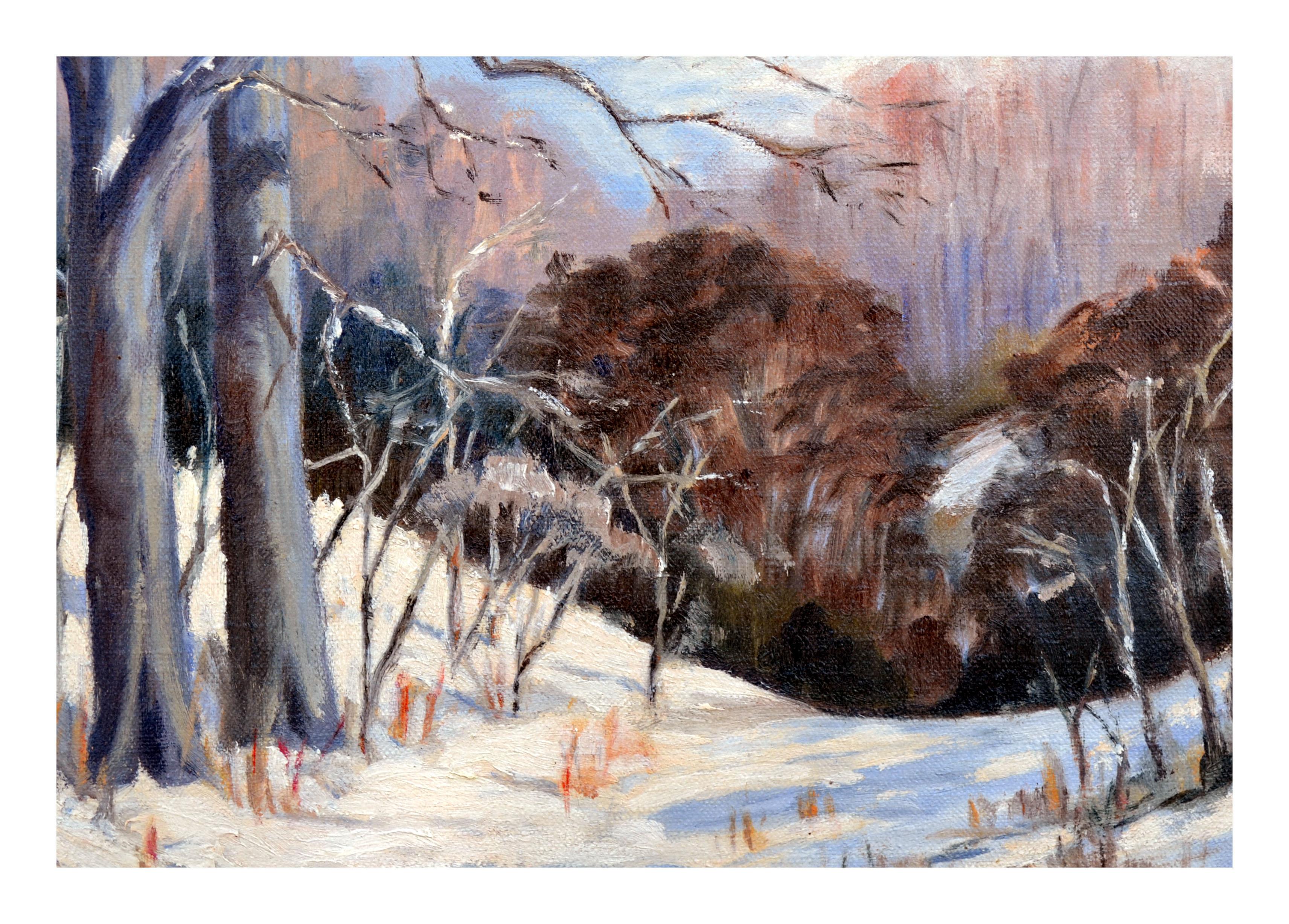 Mid Century Brow of the Hill Winter Landscape - Painting by Hunter Field