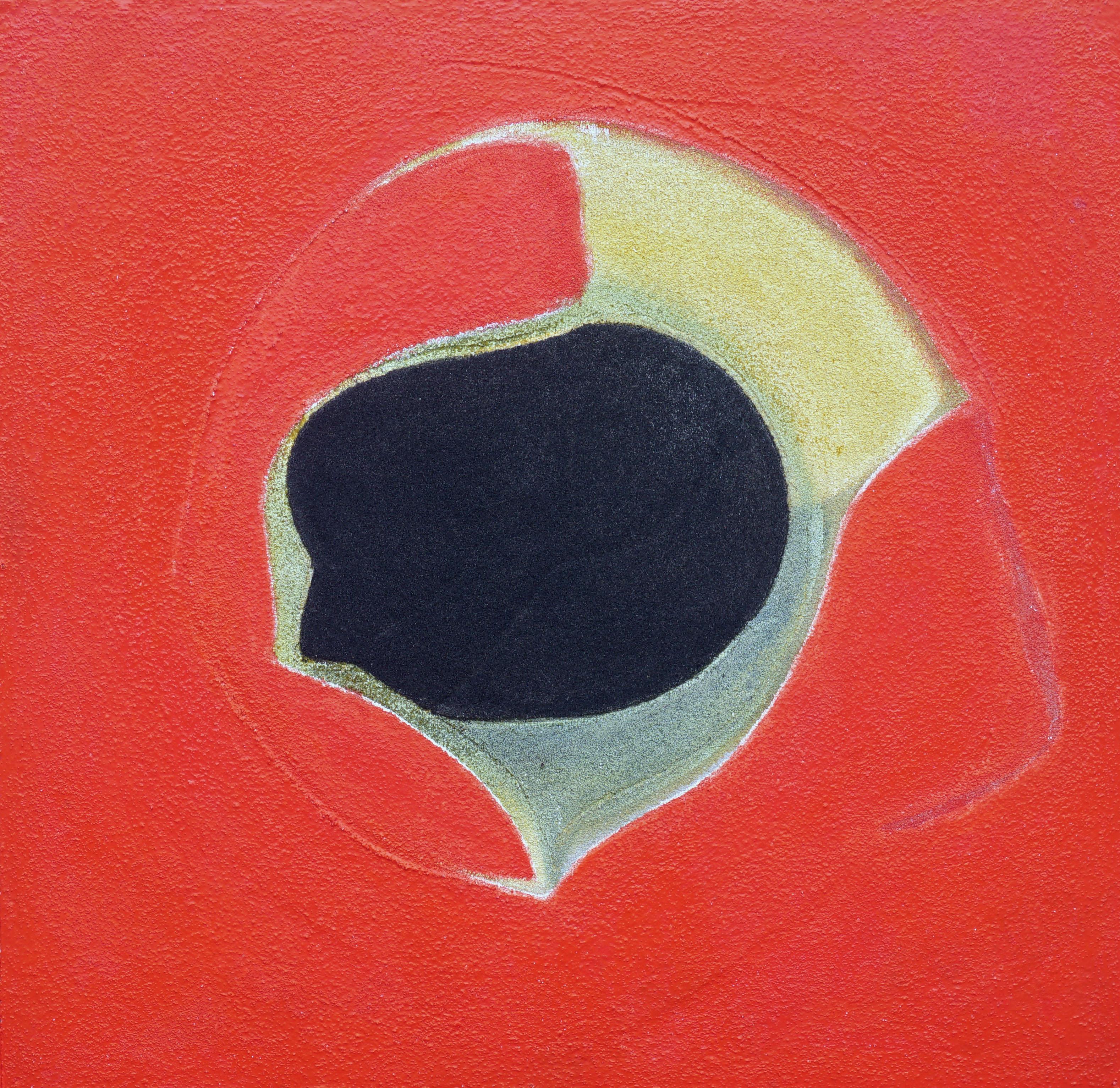 Minimalistisches abstraktes geometrisches rot-schwarzes Minimalismus, „John Favors Red““  – Painting von Cassandra Linnea Auker