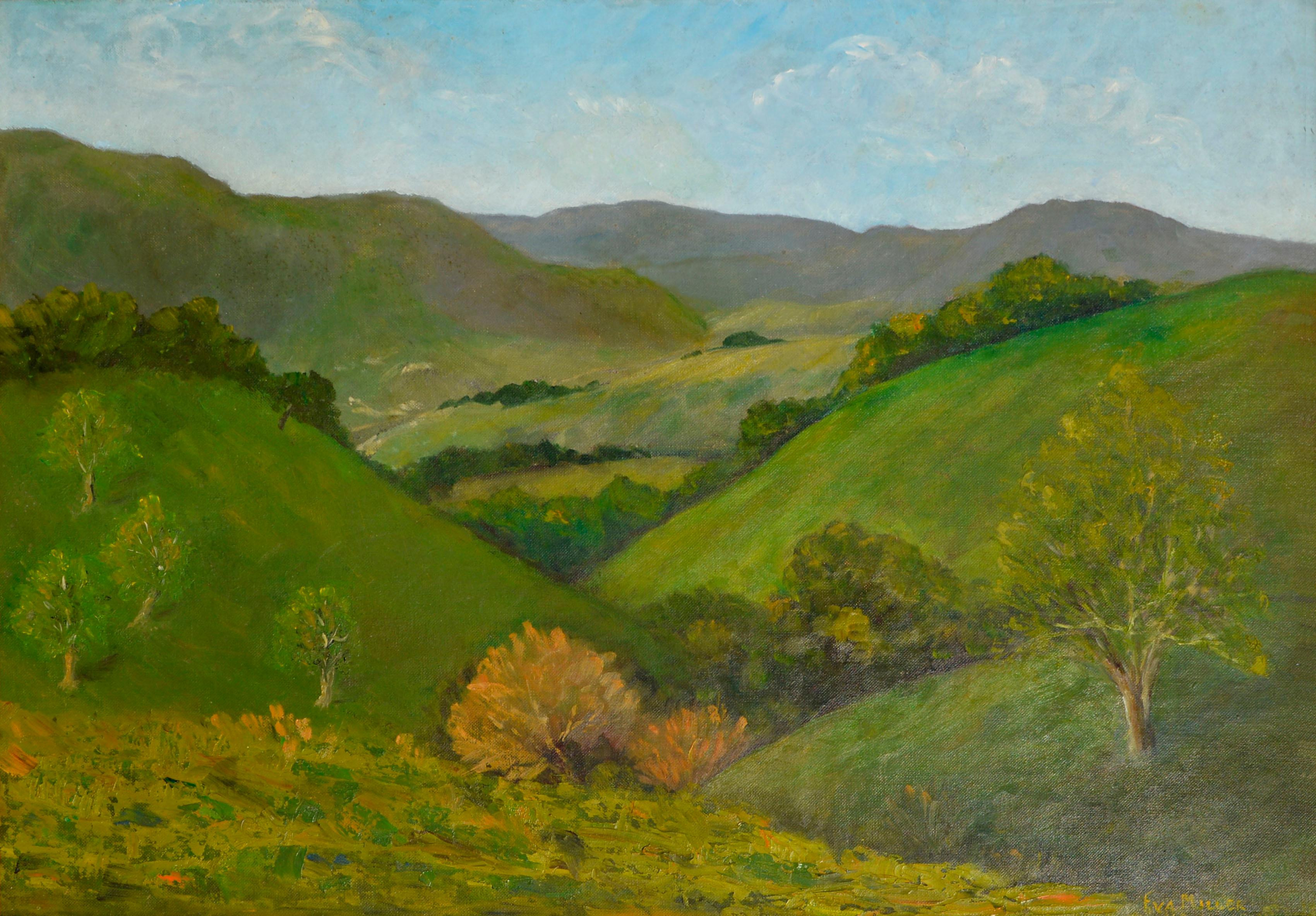 Mid Century Monterey Ranch Landscape - Painting by Eva Muller