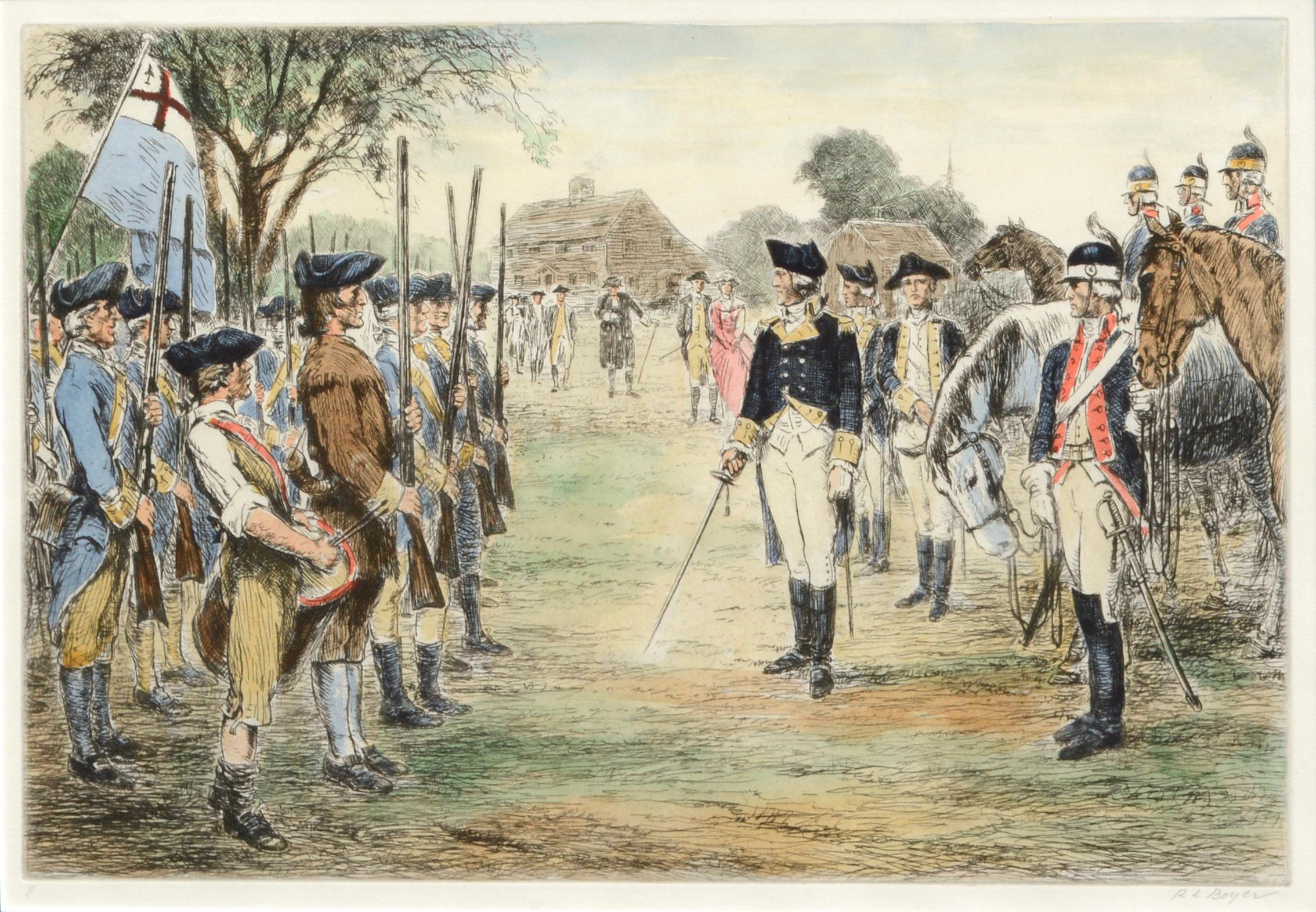 Washington Assumes Command - Hand Colored Engraving - Print by Ralph Ludwig Boyer