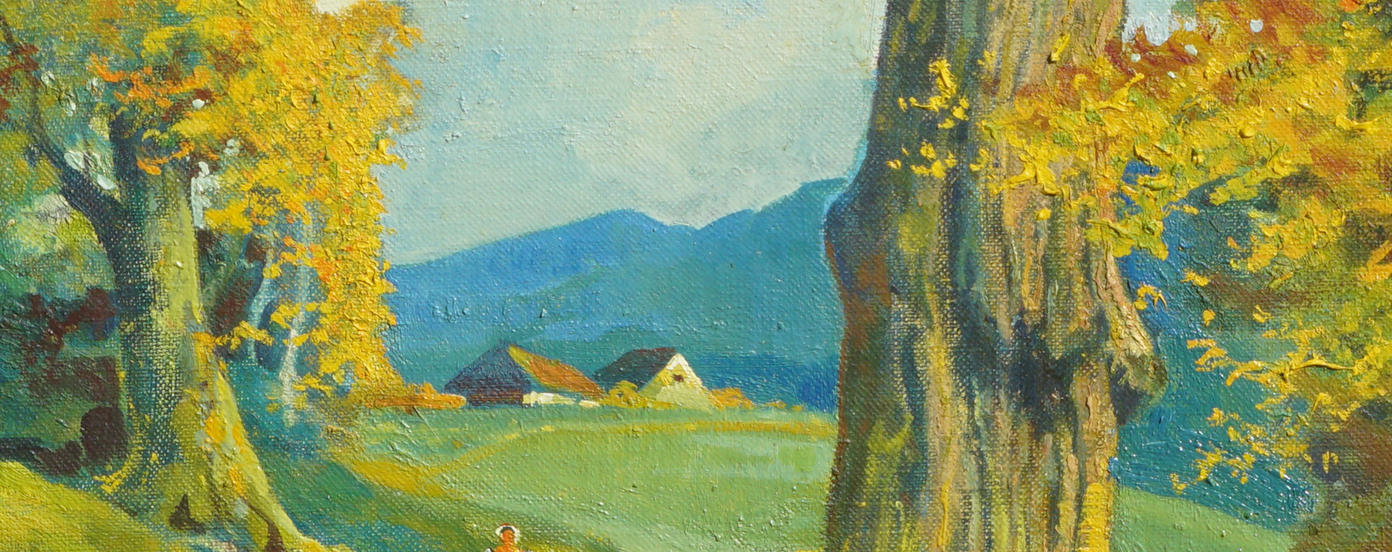 Visiting Day - Kalifornien, figürliche Landschaft aus der Mitte des Jahrhunderts (Amerikanischer Impressionismus), Painting, von William Hiller