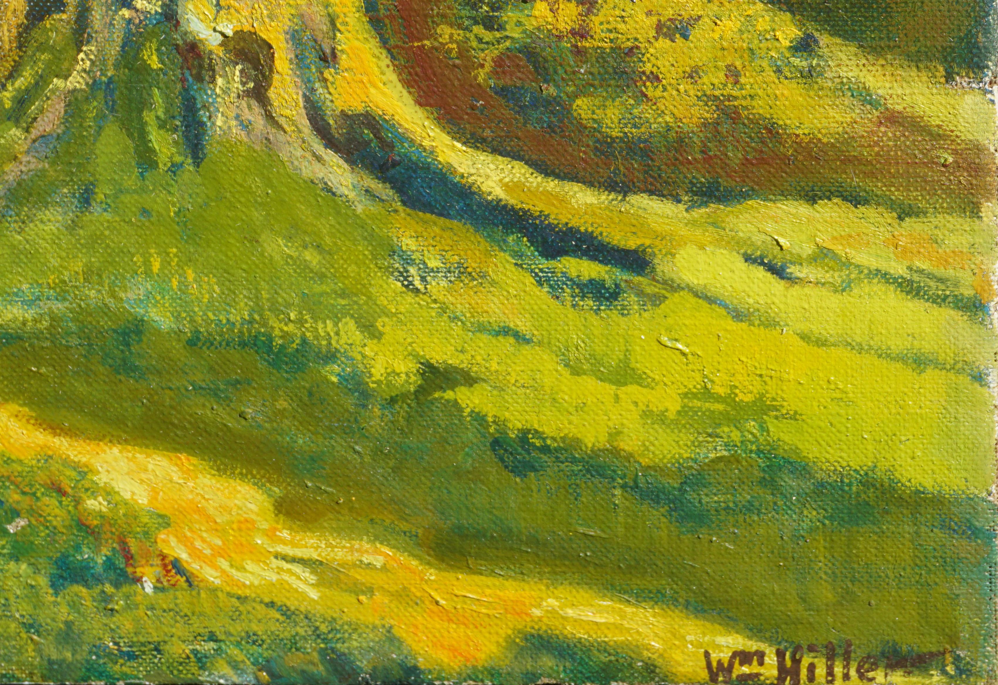 Visiting Day - Kalifornien, figürliche Landschaft aus der Mitte des Jahrhunderts (Braun), Landscape Painting, von William Hiller