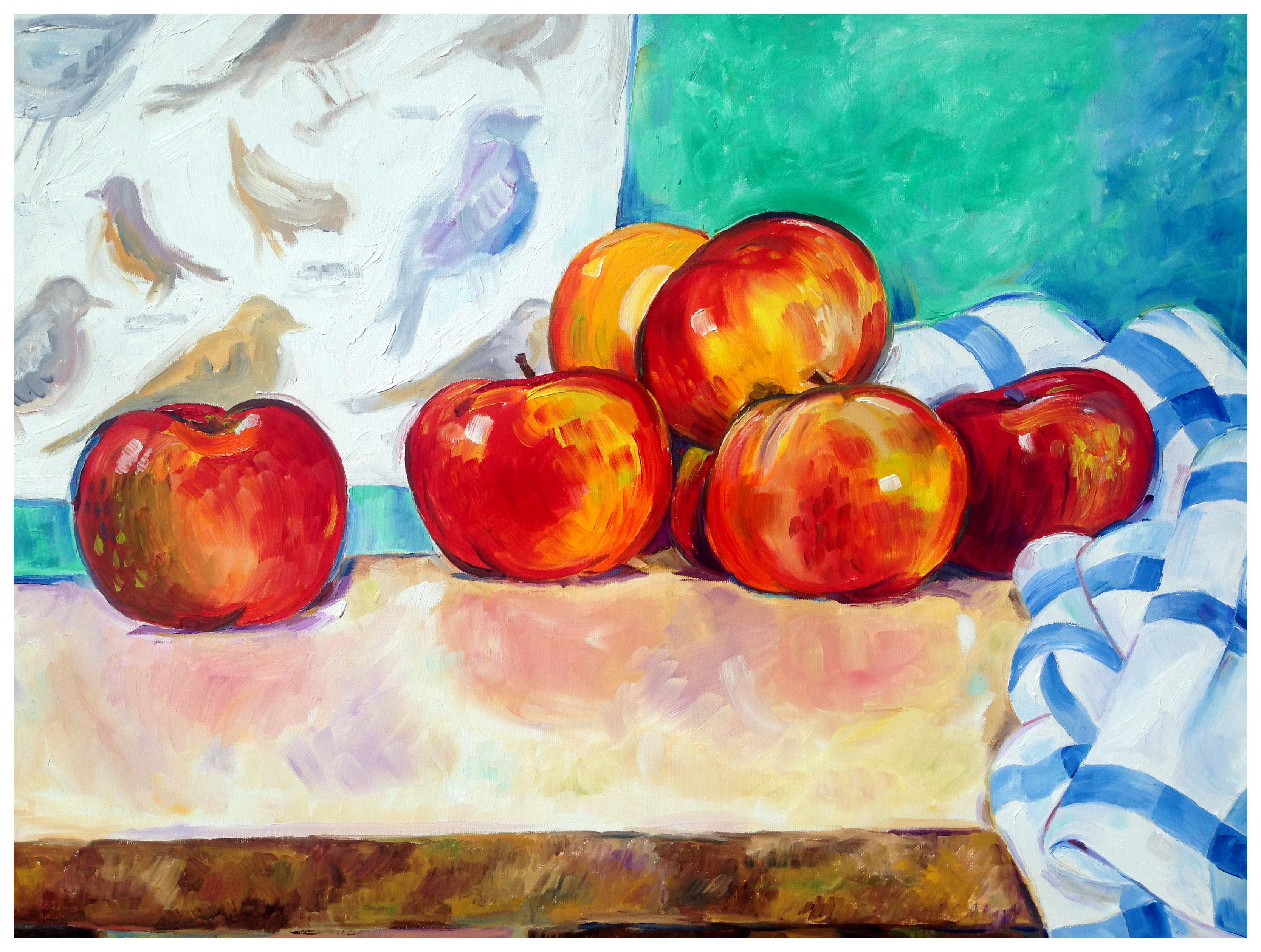 Apples and Birds Still Life - Painting by Bob Carter