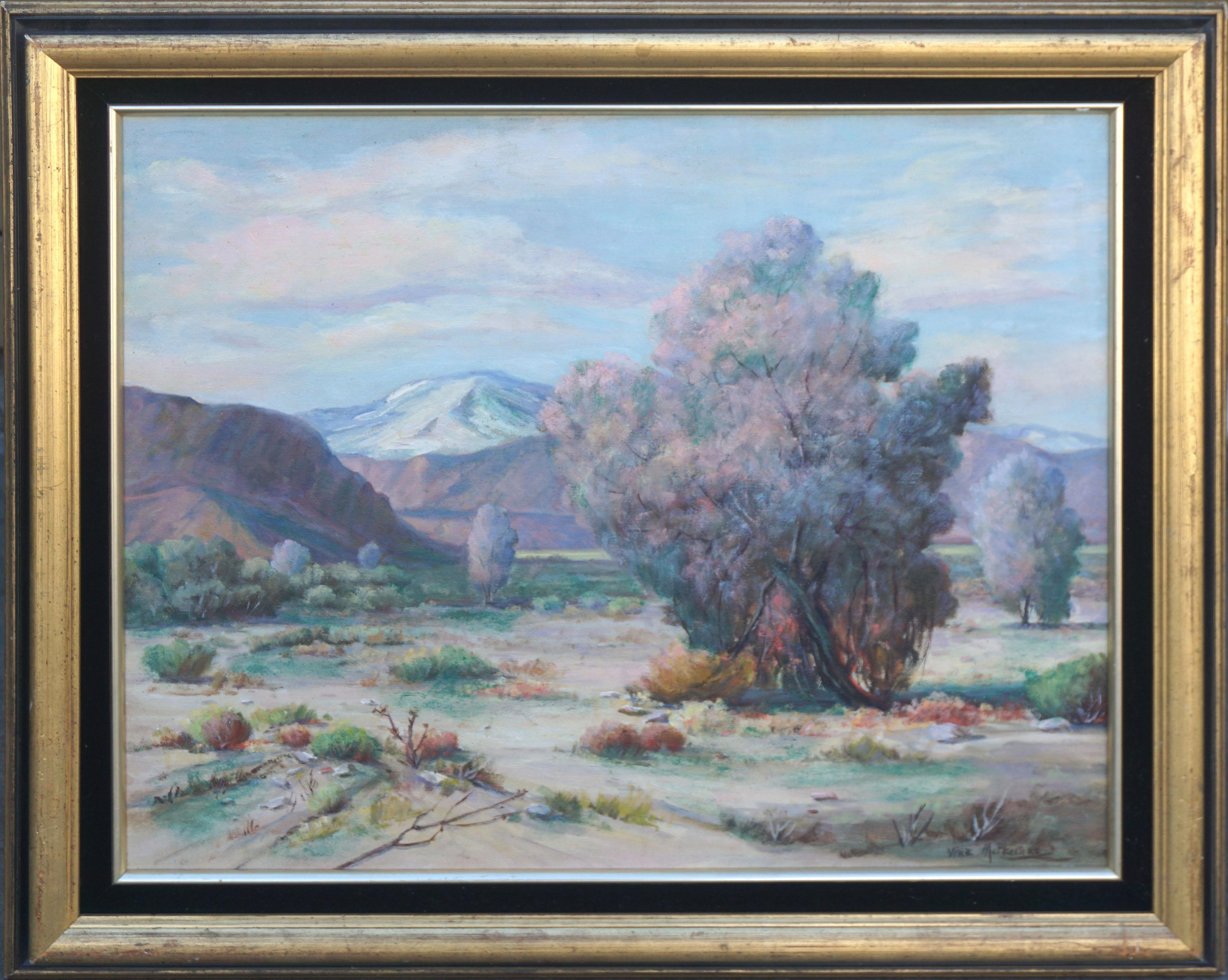 Vina McPheeters Landscape Painting - Mid Century Palm Springs Desert Landscape with Smoke Tree