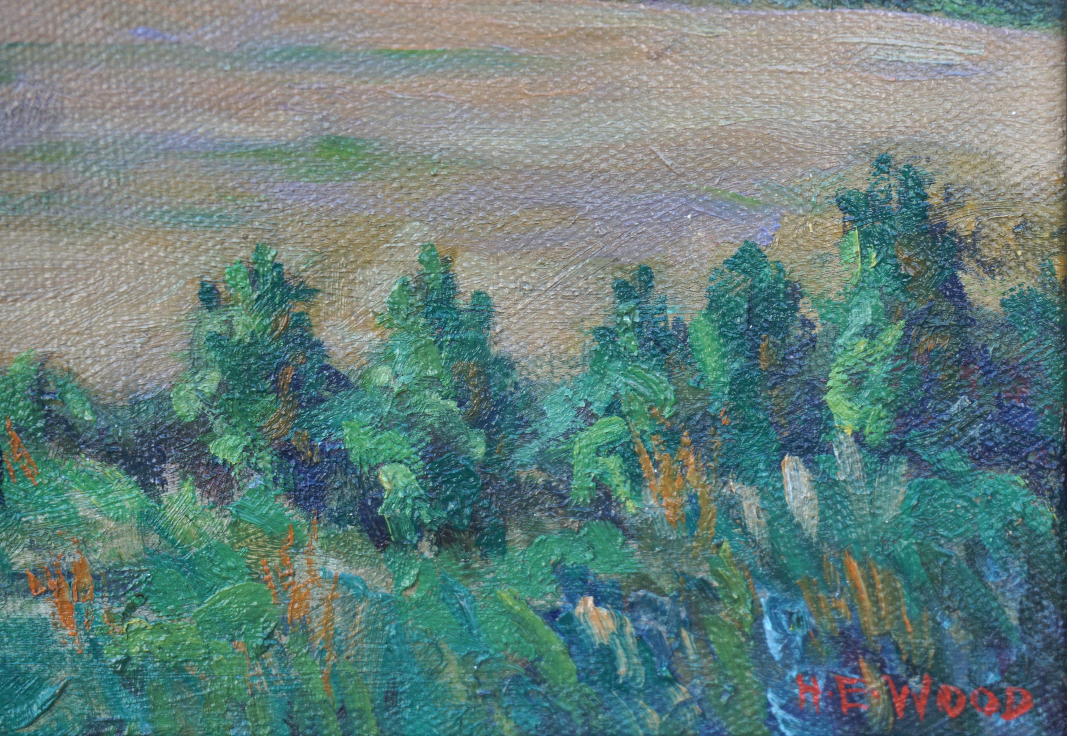 Arts and Craft Hills and Haystacks Landschaft aus der Mitte des Jahrhunderts (Amerikanischer Impressionismus), Painting, von Harry (Emsley) Wood, Sr.