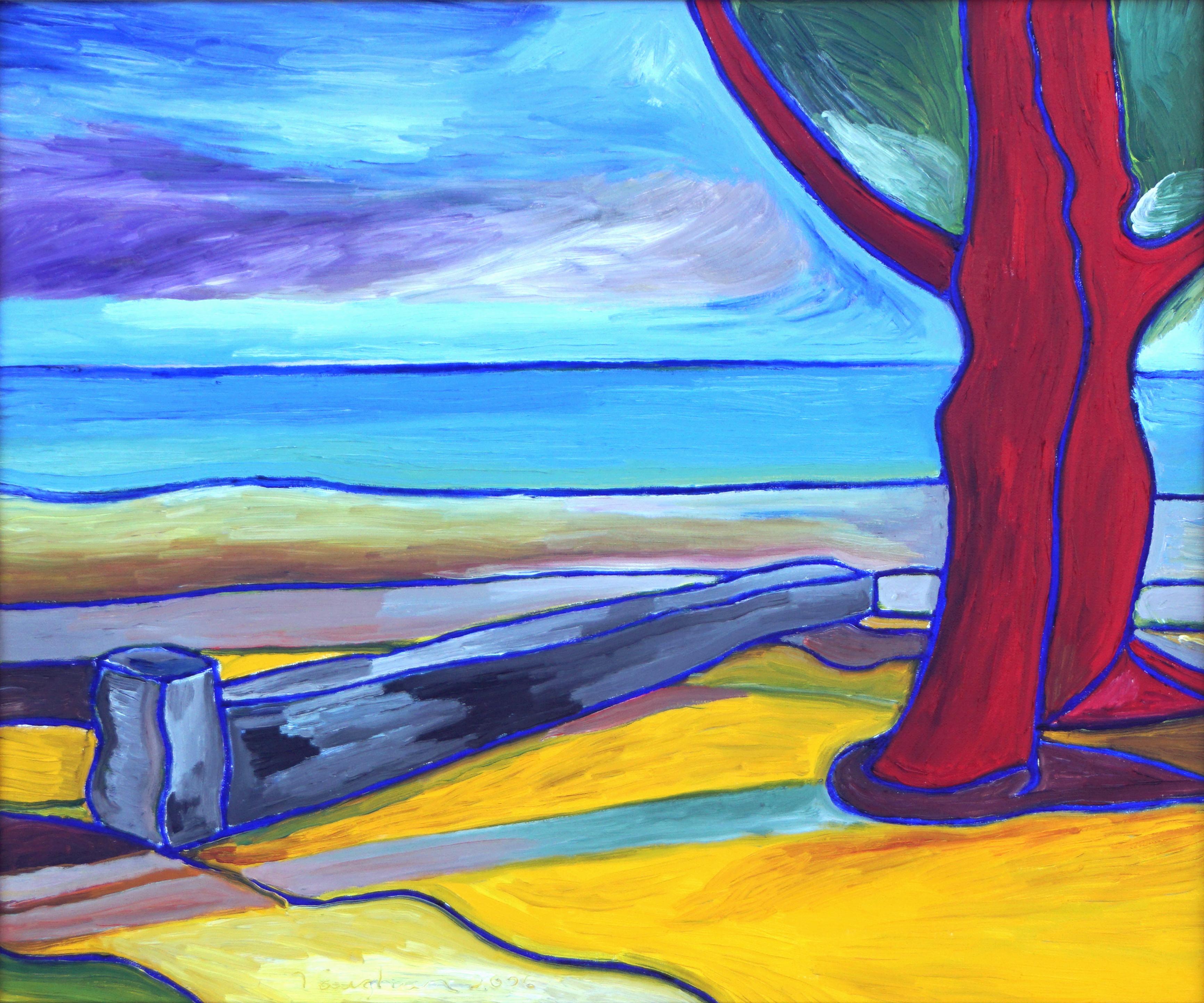 Fauvist Beach Landscape Seacliff Beach - Painting by Vaughan Michael Wiles