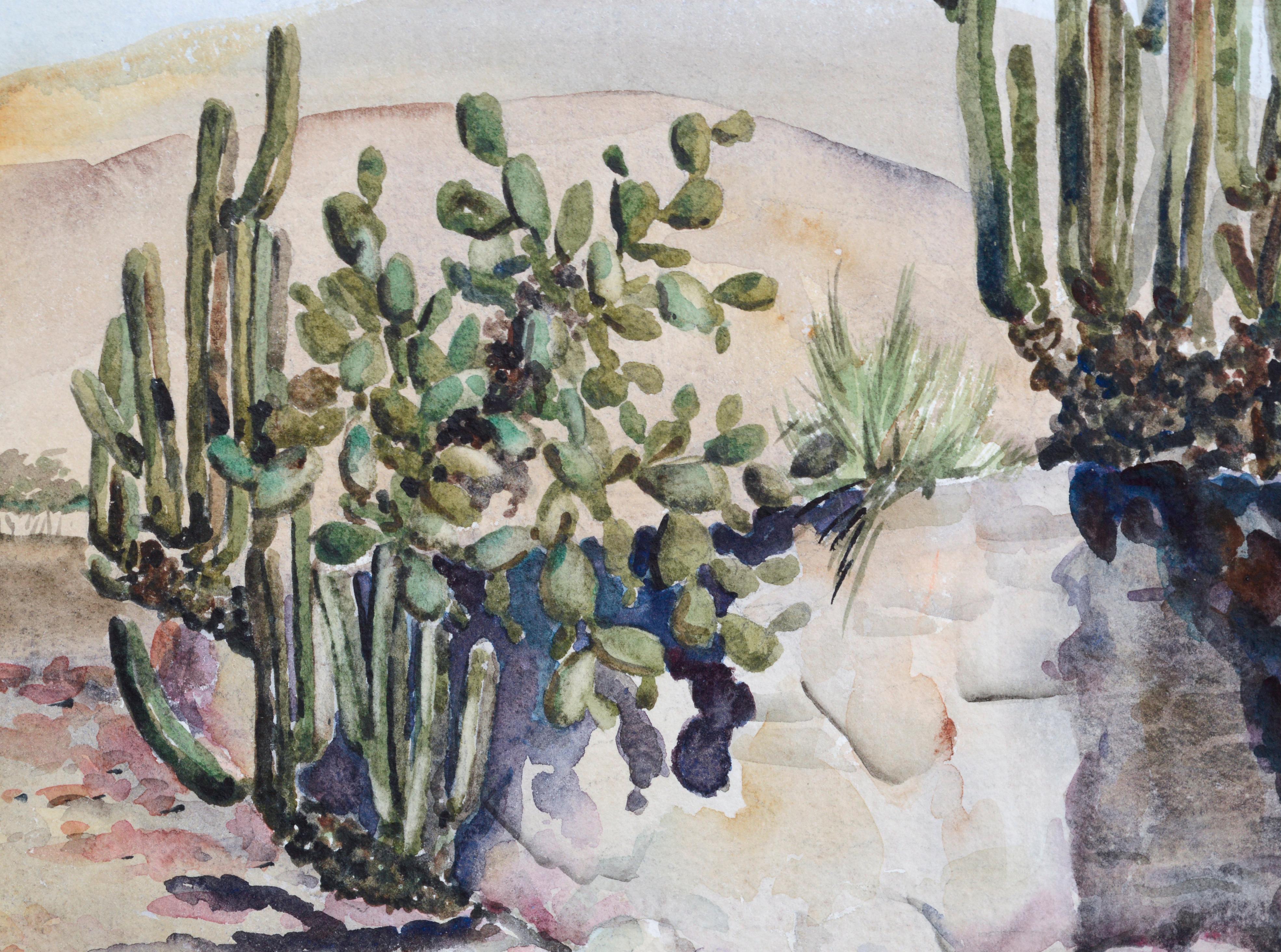 Cacti on a Mexican Street - Midcentury Figurative Landscape - Art by Joseph Yeager