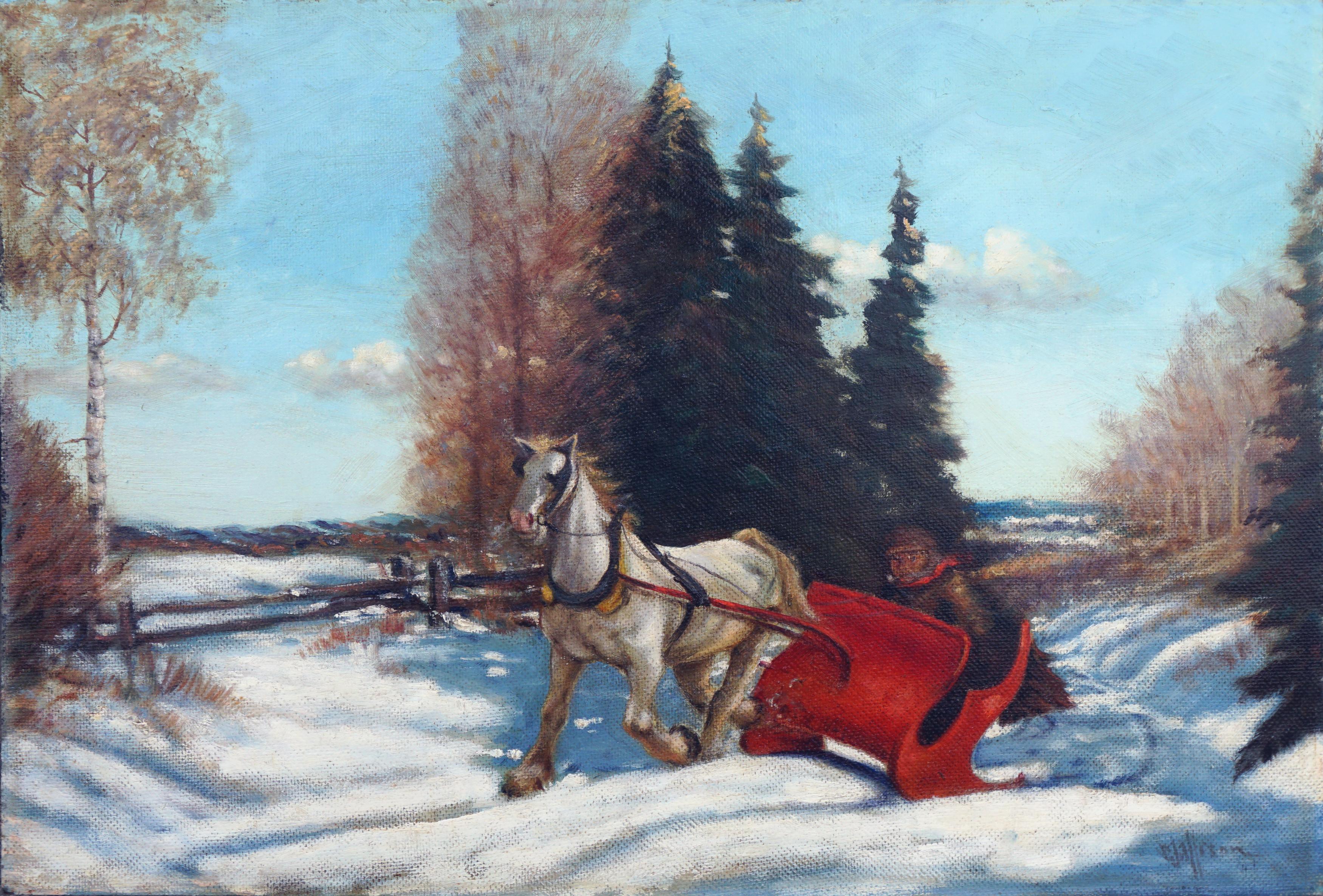 Winter-Schneelaufzug – Painting von CJ Allison