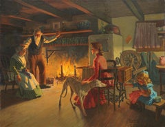 "El hogar familiar" - Acogedora escena figurativa interior de principios de siglo